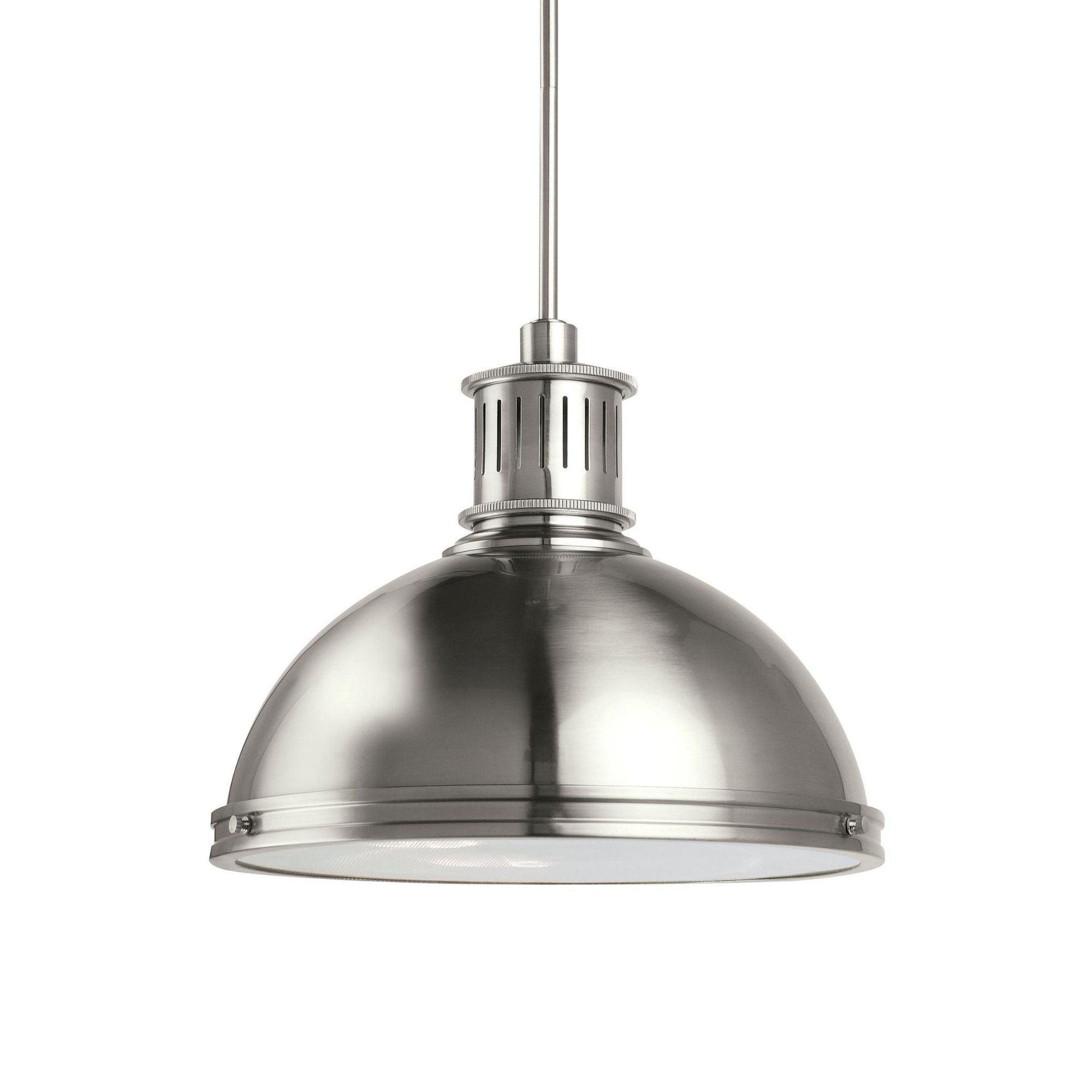 Pratt Street Metal Three Light Pendant LED Contemporary 13.25" Height Steel Round Clear Textured Shade in Brushed Nickel