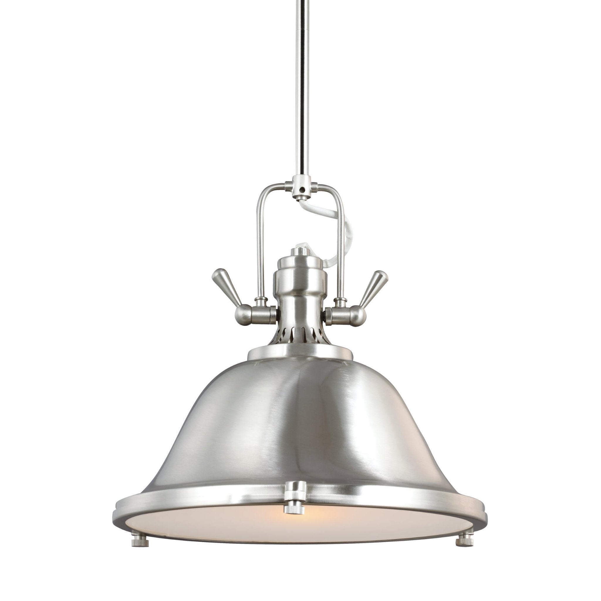 Stone Street One Light Pendant Contemporary 12" Height Steel Round Satin Etched Shade in Brushed Nickel