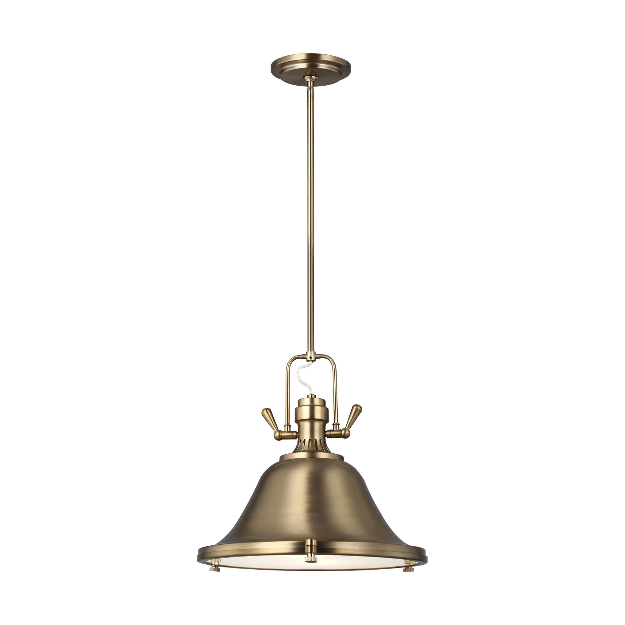Stone Street One Light Pendant LED Contemporary 12" Height Steel Round Satin Etched Shade in Brass