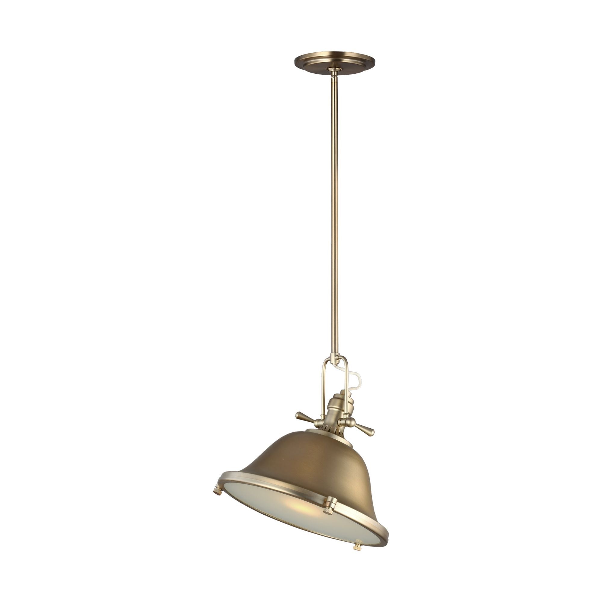 Stone Street One Light Pendant LED Contemporary 12" Height Steel Round Satin Etched Shade in Brass