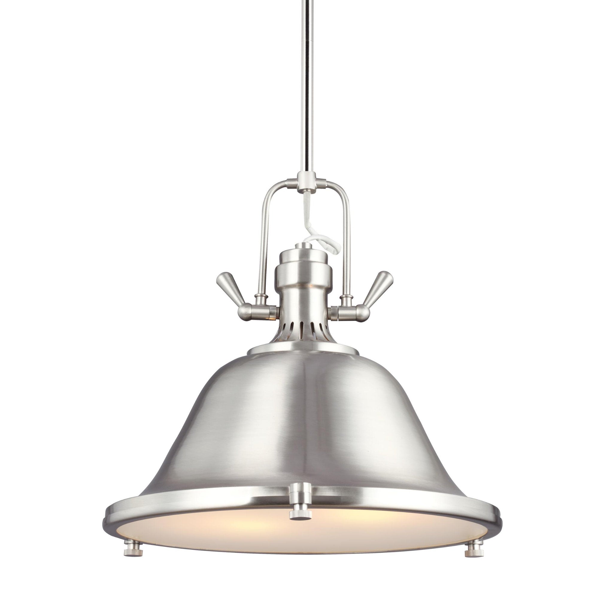 Stone Street Two Light Pendant Contemporary 15.5" Height Steel Round Satin Etched Shade in Brushed Nickel