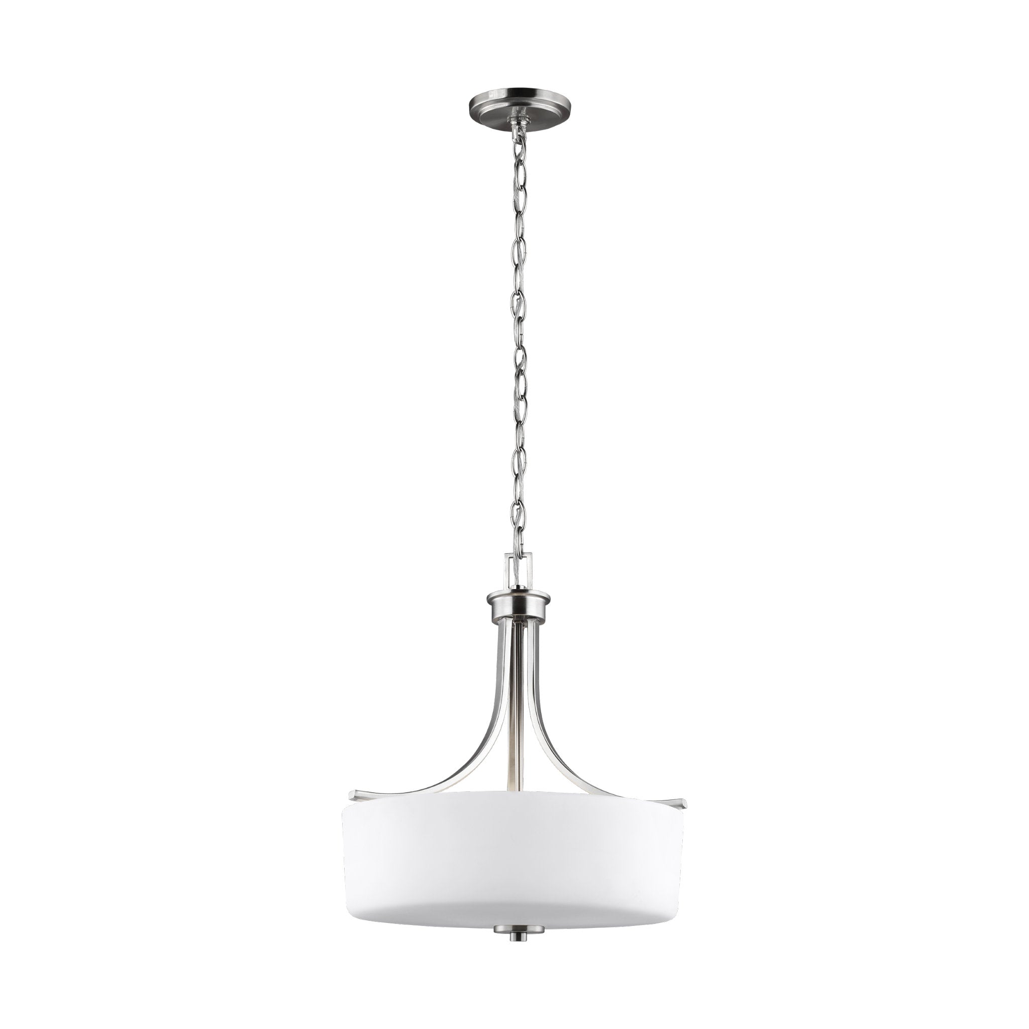 Canfield Three Light Pendant Modern 18.5" Height Steel Round Etched / White Inside Shade in Brushed Nickel