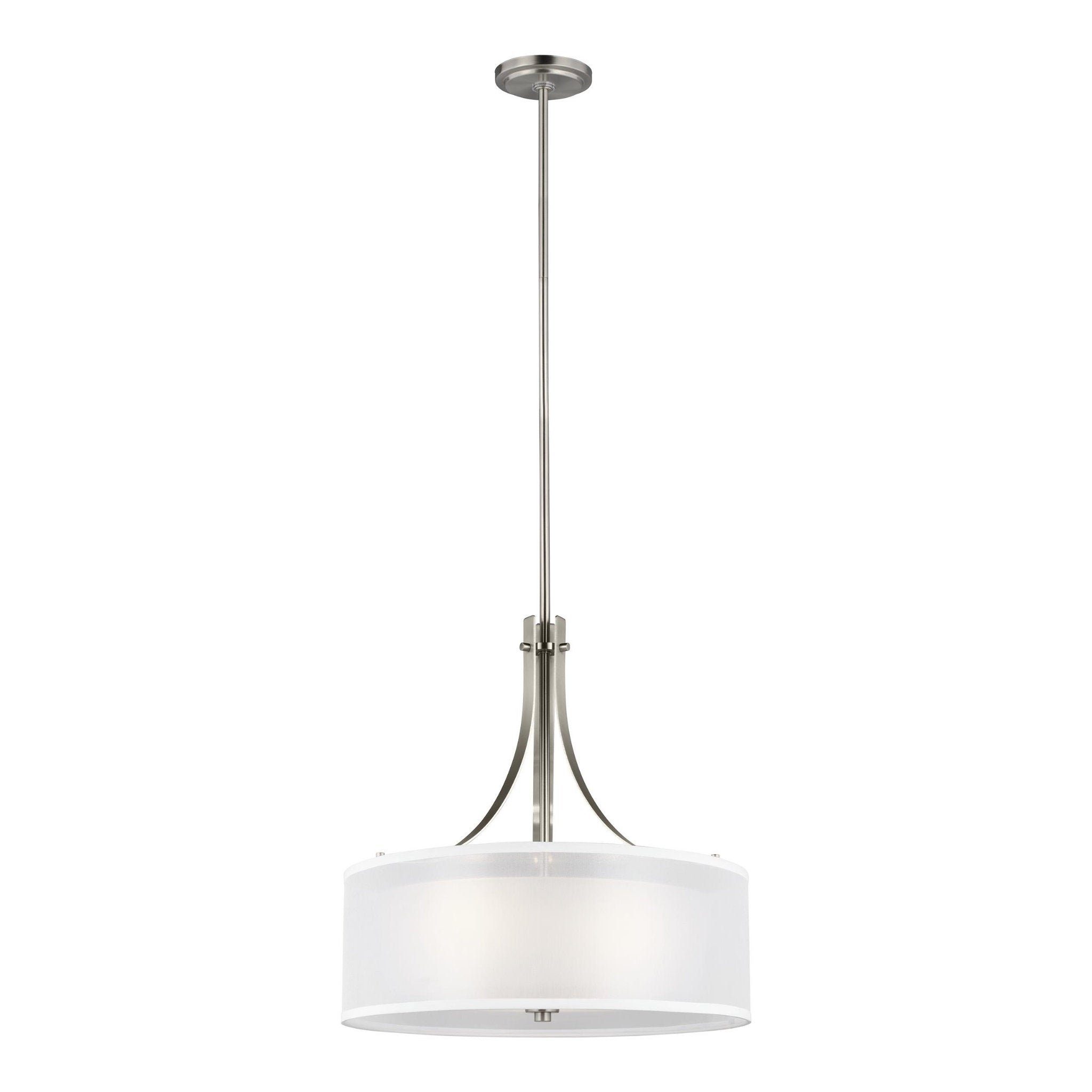 Elmwood Park Three Light Pendant Traditional 18" Height Steel Round Satin Etched Shade in Brushed Nickel