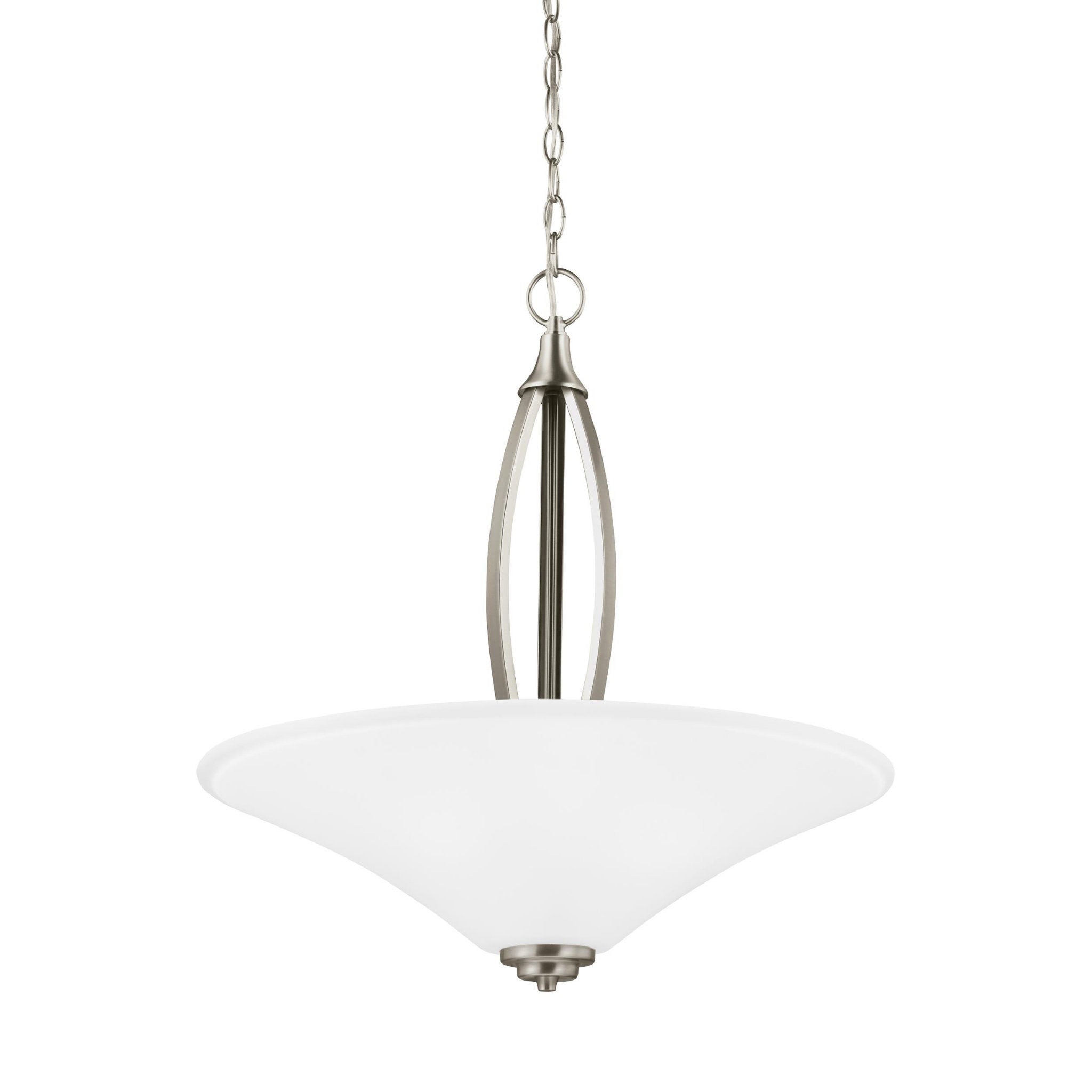 Metcalf Three Light Pendant LED Transitional 24" Height Steel Round Satin Etched Shade in Brushed Nickel