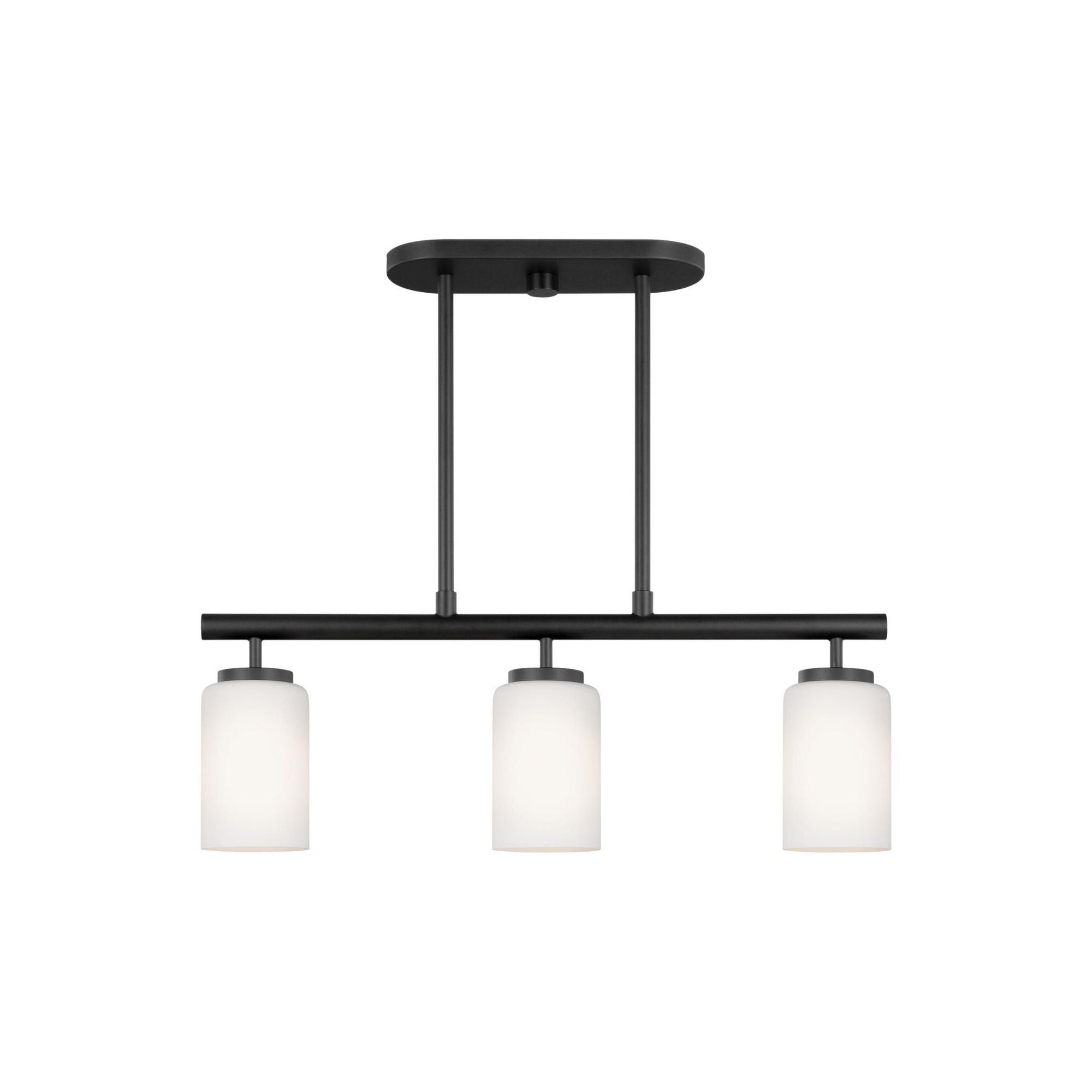 Oslo Three Light Island Pendant Contemporary Chandelier 4" Width 9.5" Height Steel Round Cased Opal Etched Shade in Midnight Black