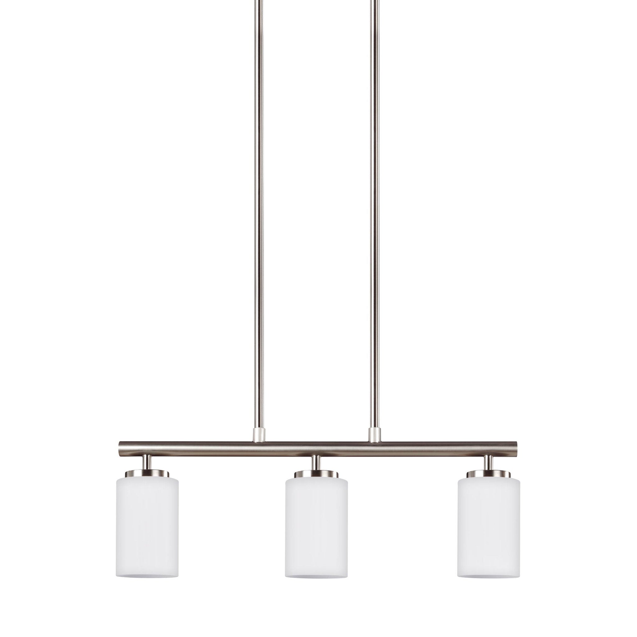 Oslo Three Light Island Pendant Contemporary Chandelier 4" Width 9.5" Height Steel Round Cased Opal Etched Shade in Brushed Nickel