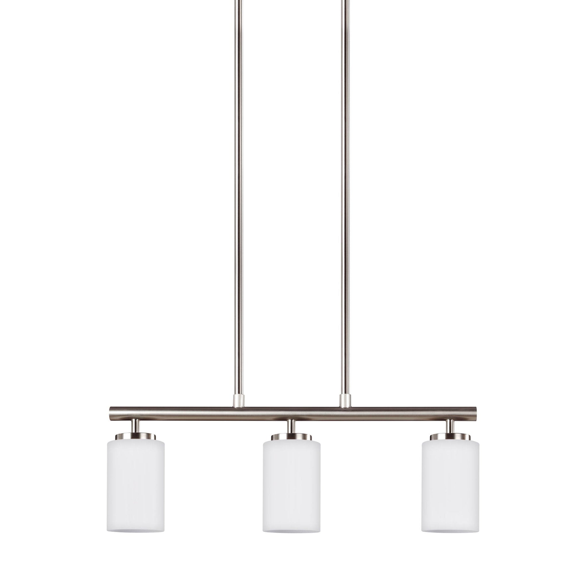 Oslo Three Light Island Pendant Contemporary Chandelier 4" Width 9.5" Height Steel Round Cased Opal Etched Shade in Brushed Nickel