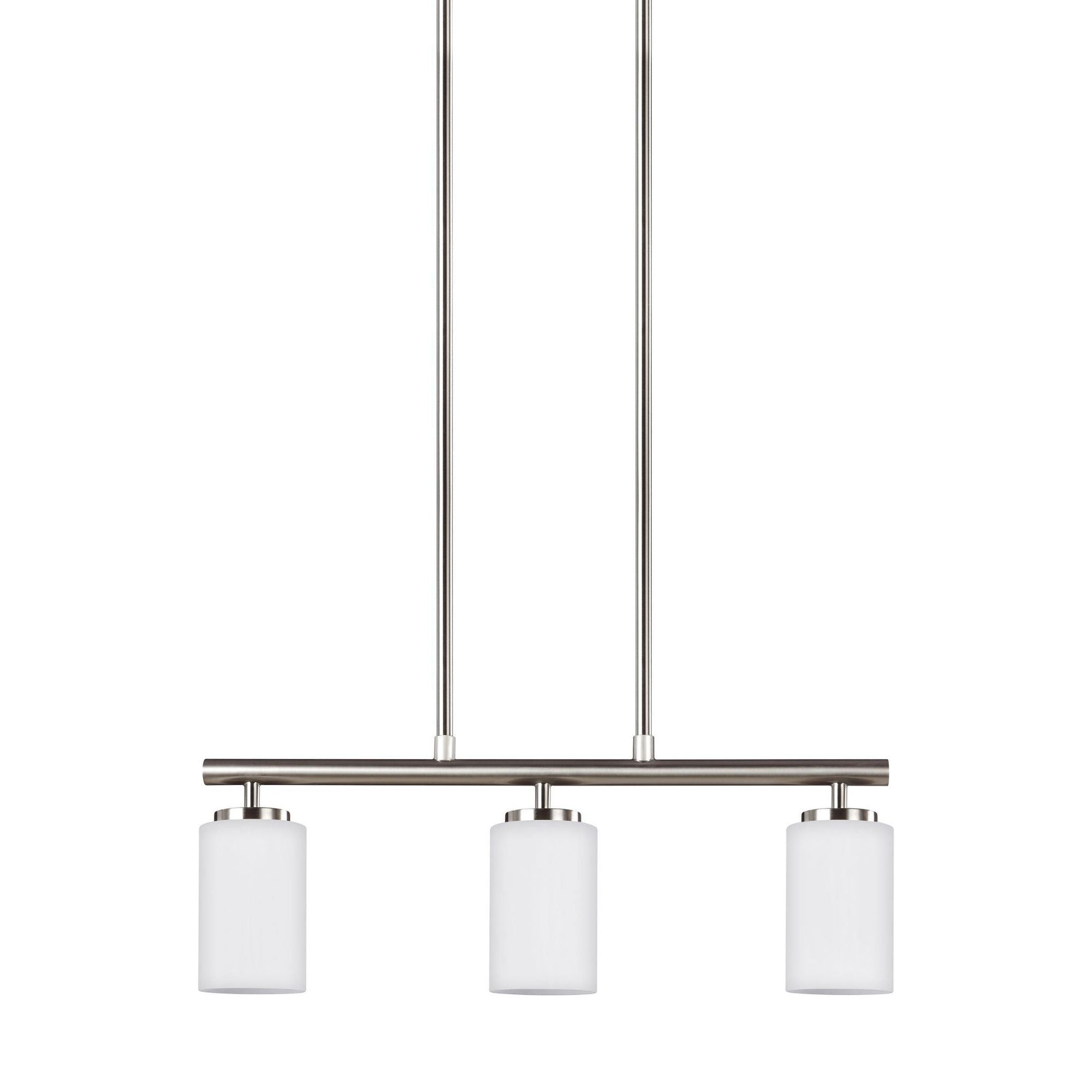 Oslo Three Light Island Pendant LED Contemporary Chandelier 4" Width 9.5" Height Steel Round Cased Opal Etched Shade in Brushed Nickel