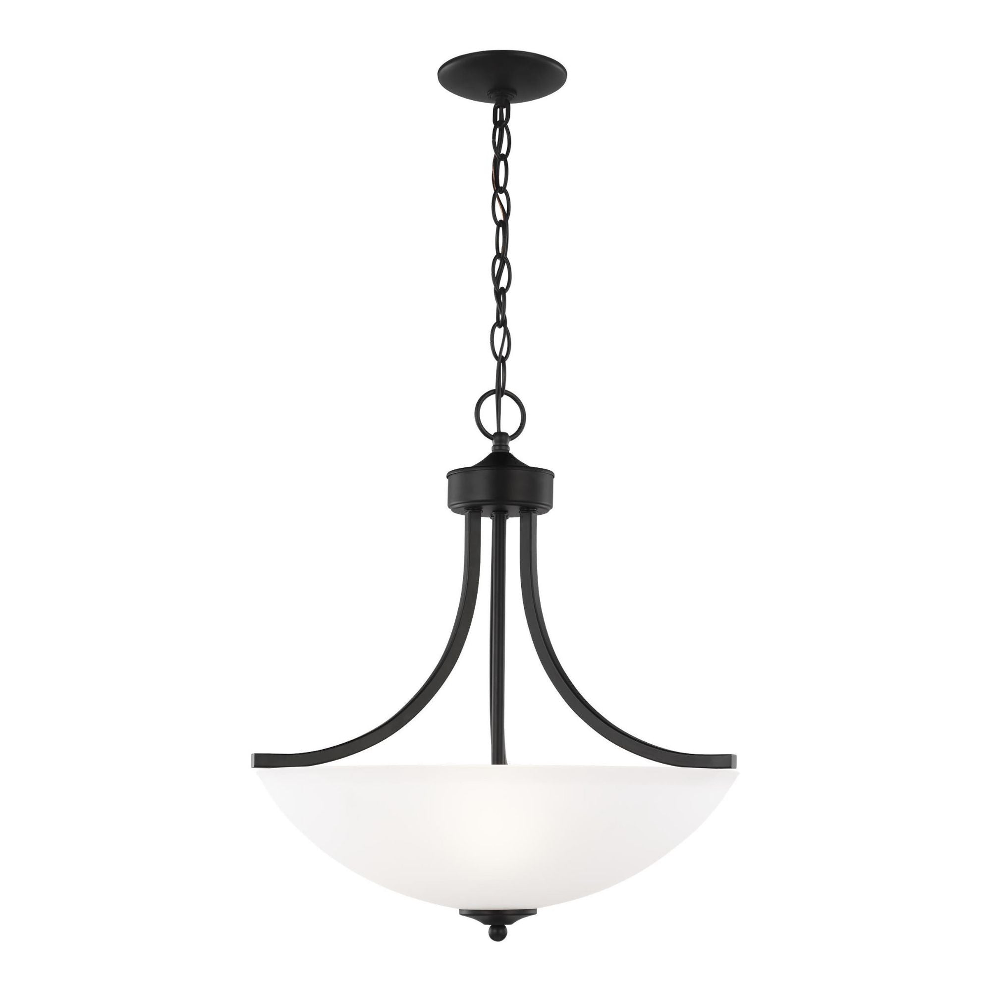 Geary Medium Three Light Pendant Transitional 20.625" Height Steel Round Satin Etched Shade in Midnight Black