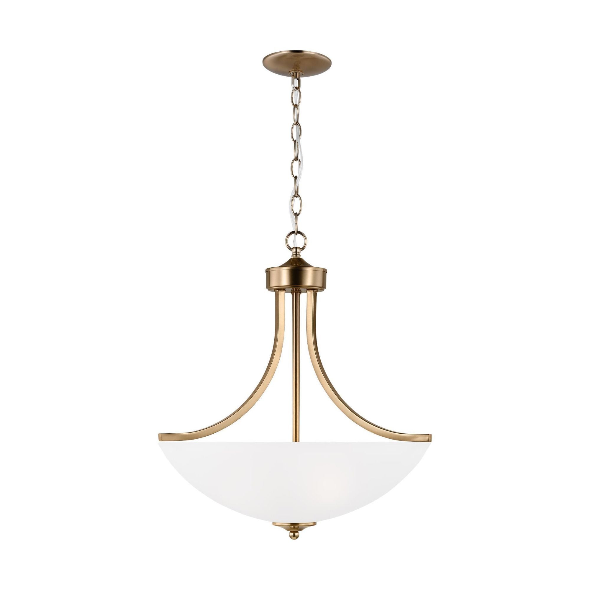 Geary Medium Three Light Pendant Transitional 20.625" Height Steel Round Satin Etched Shade in Brass