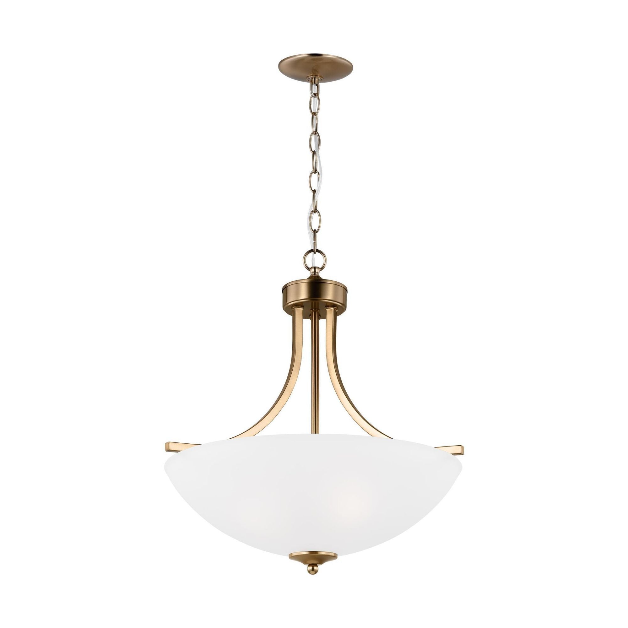 Geary Medium Three Light Pendant Transitional 20.625" Height Steel Round Satin Etched Shade in Brass