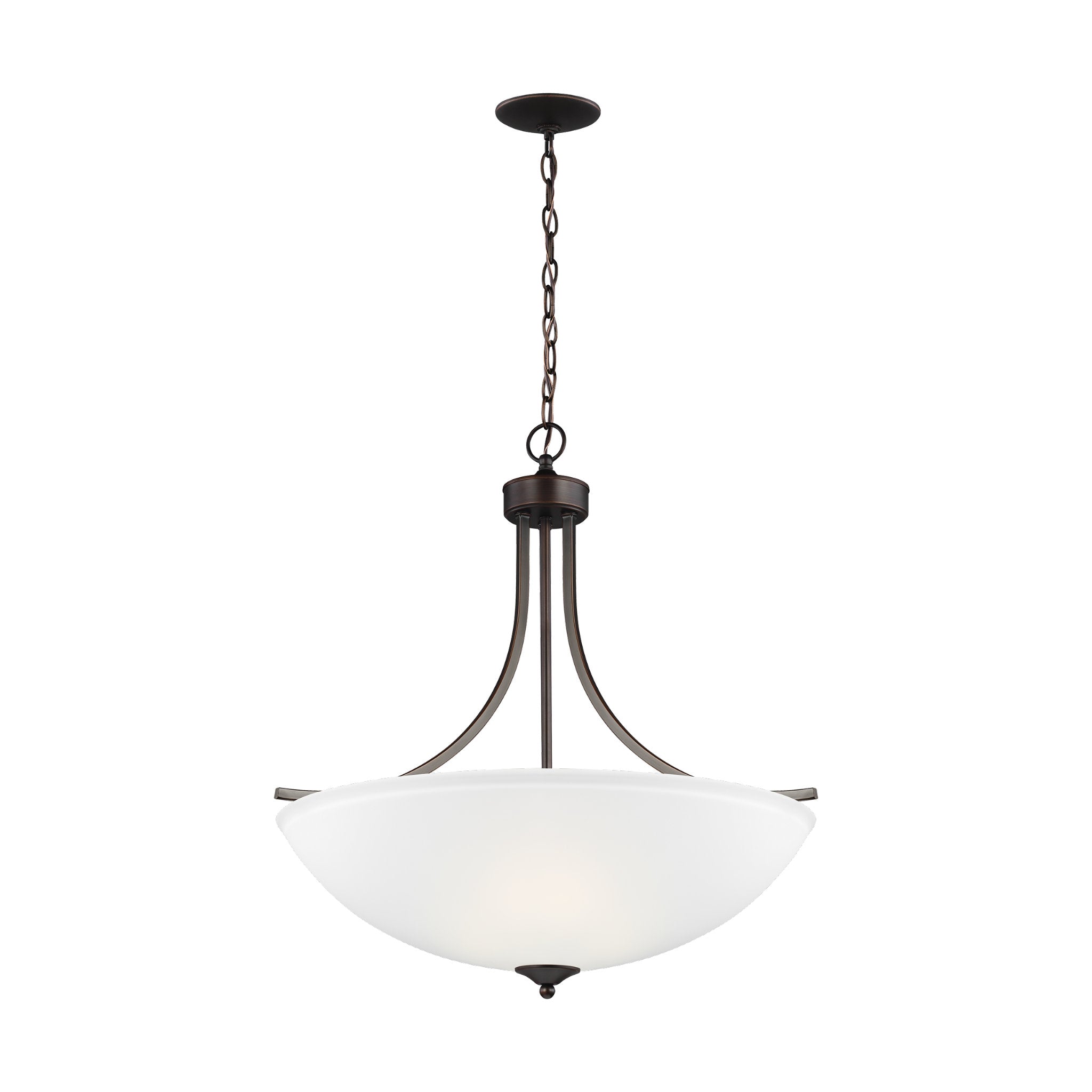 Geary Large Four Light Pendant Transitional 27.125" Height Steel Round Satin Etched Shade in Bronze
