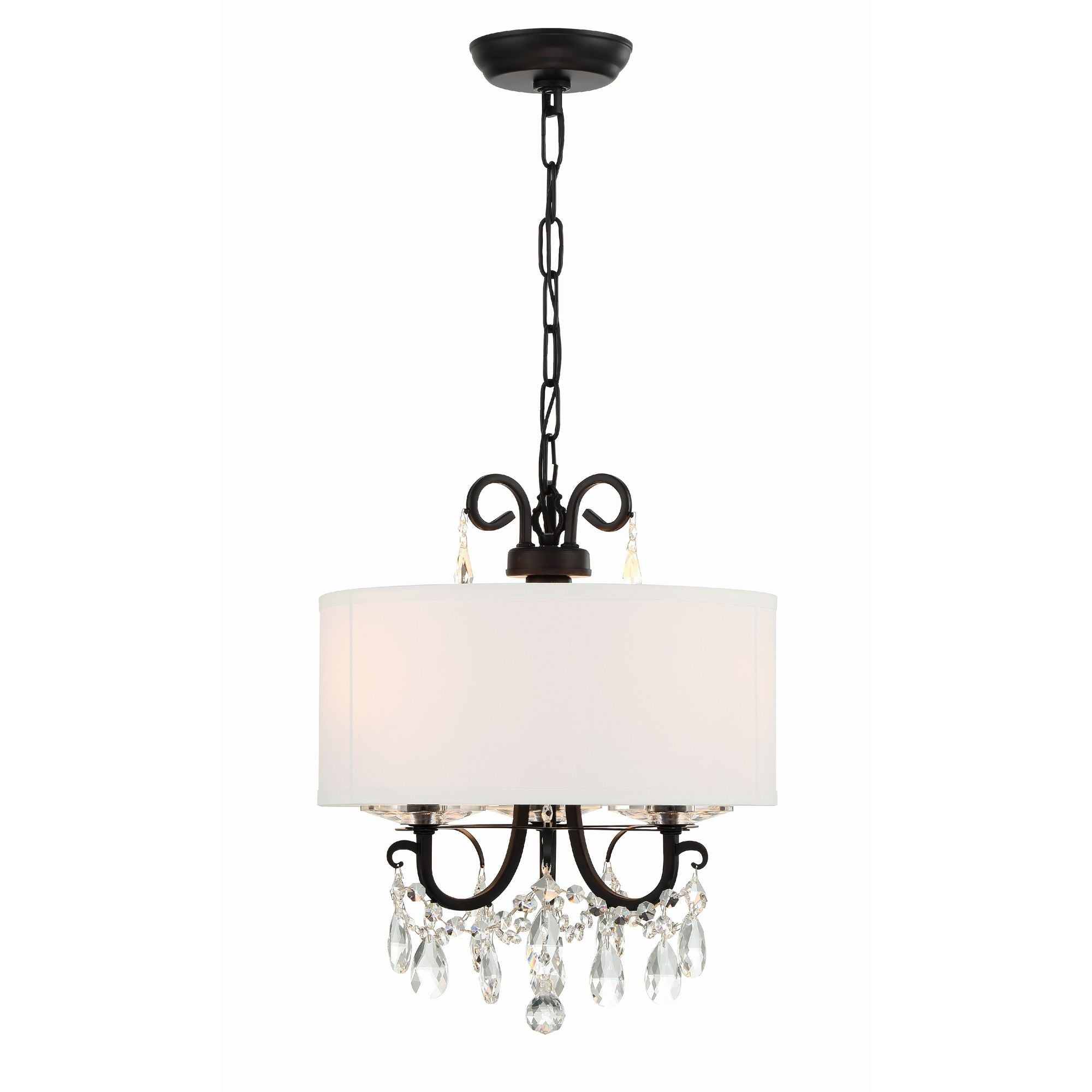 Othello 3 Light Matte Black Mini Chandelier Hand Cut Crystal Silk Shade 14"W x 17"H x 14"D