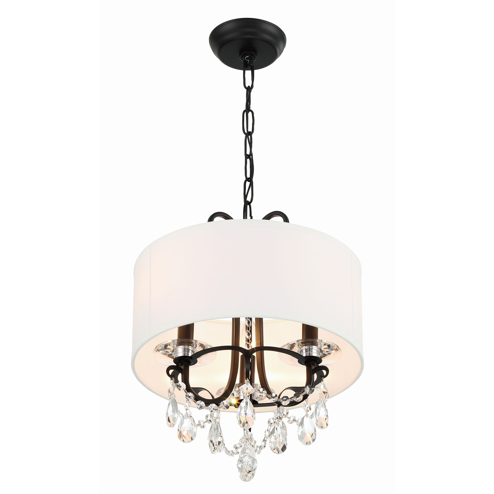 Othello 3 Light Matte Black Mini Chandelier Hand Cut Crystal Silk Shade 14"W x 17"H x 14"D