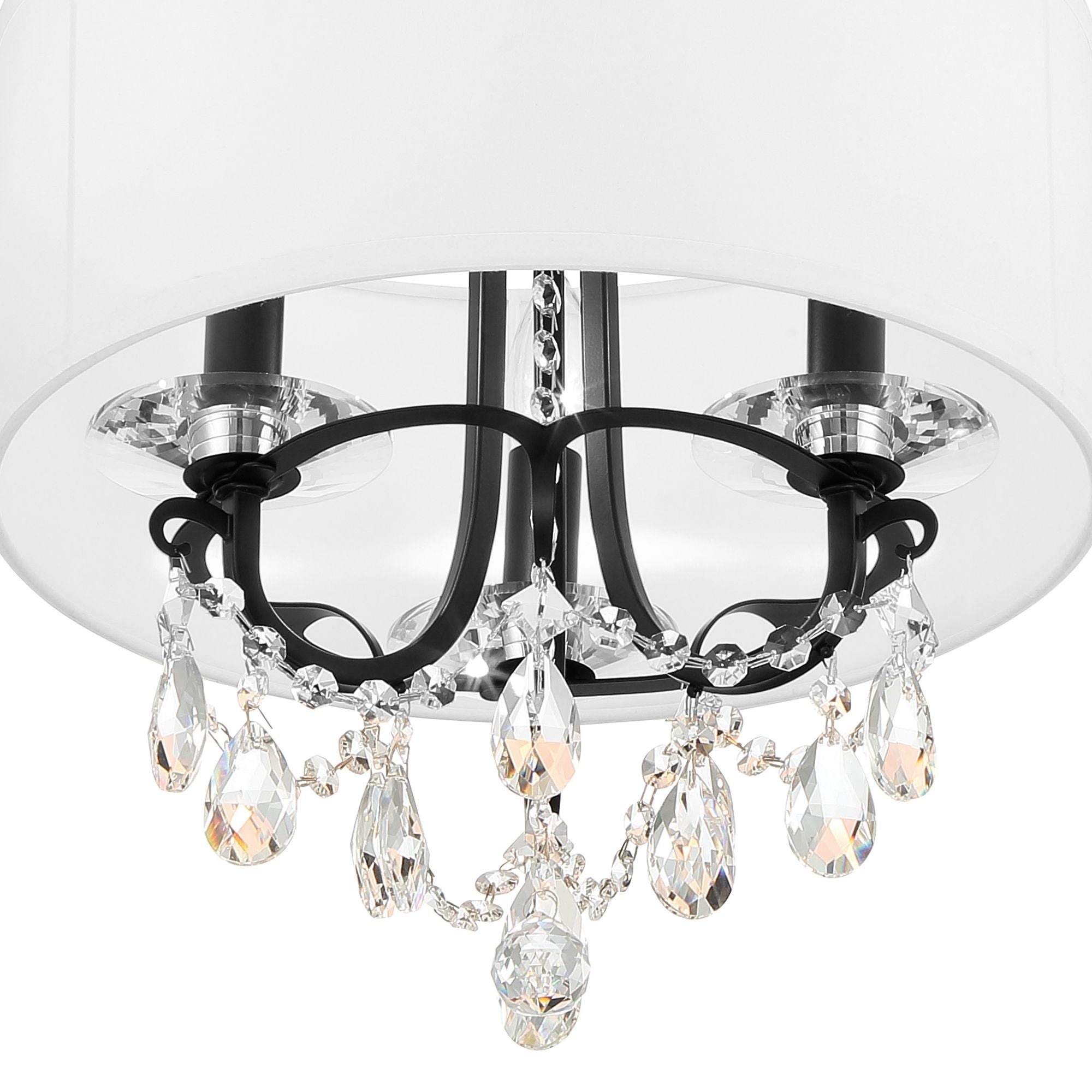 Othello 3 Light Matte Black Mini Chandelier Hand Cut Crystal Silk Shade 14"W x 17"H x 14"D