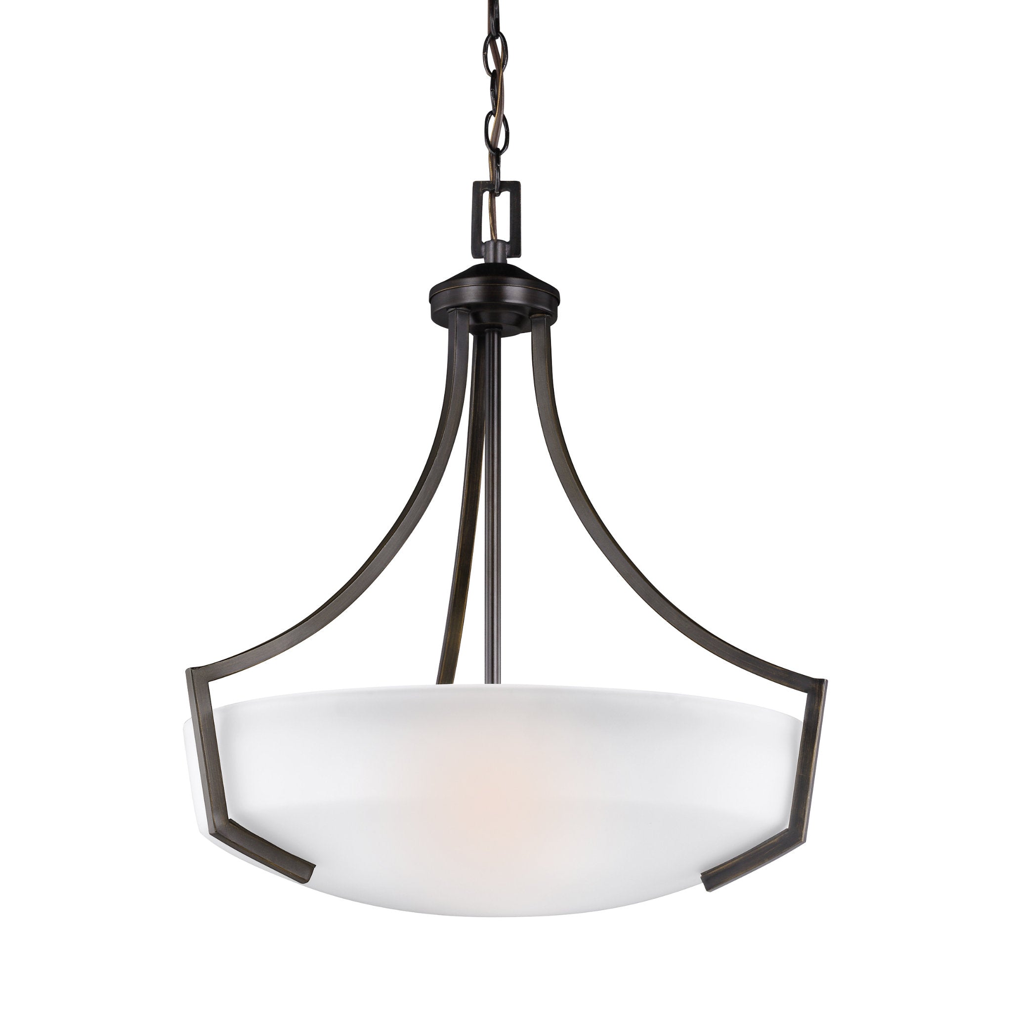 Hanford Three Light Pendant Transitional 22.625" Height Steel Round Satin Etched Shade in Bronze