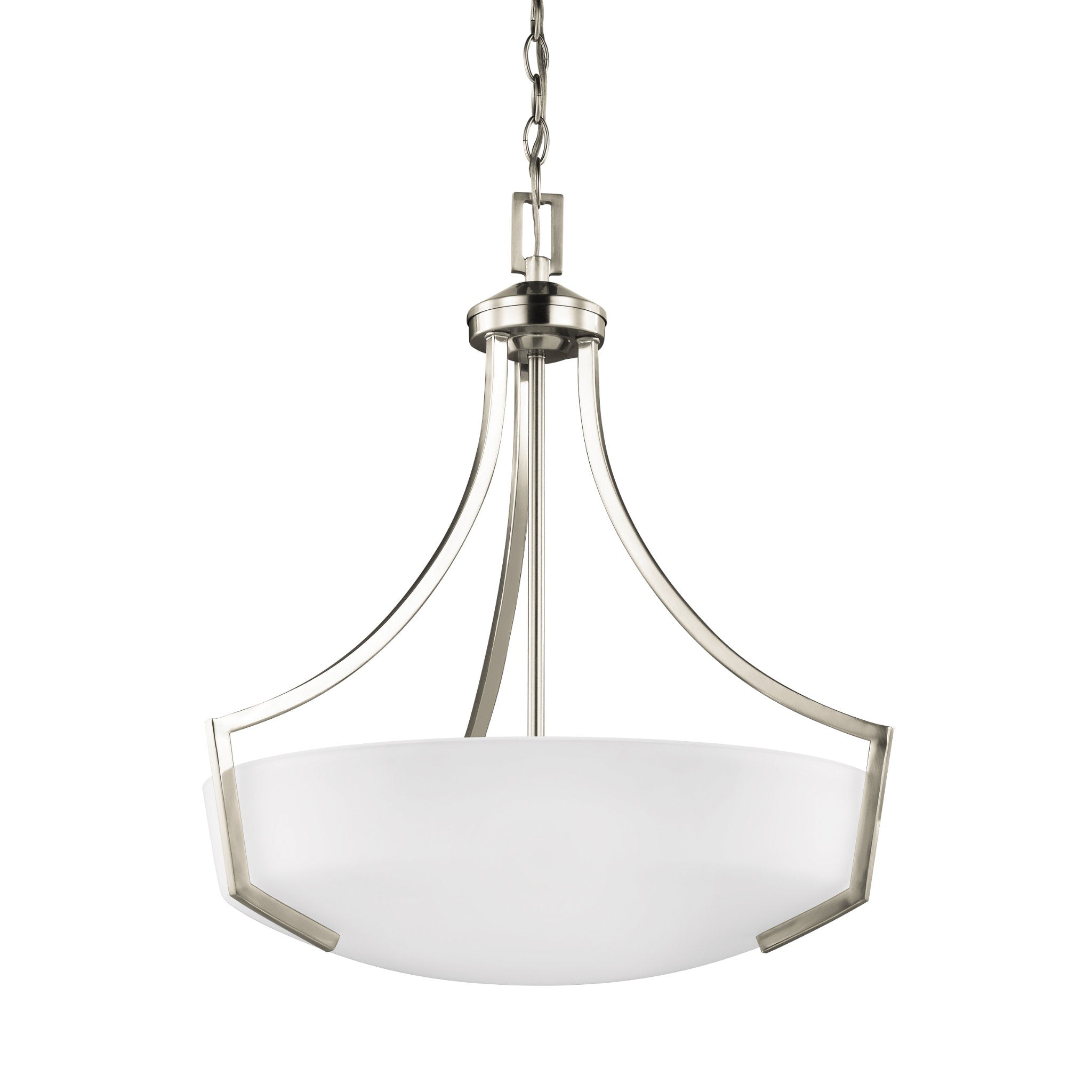 Hanford Three Light Pendant Transitional 22.625" Height Steel Round Satin Etched Shade in Brushed Nickel