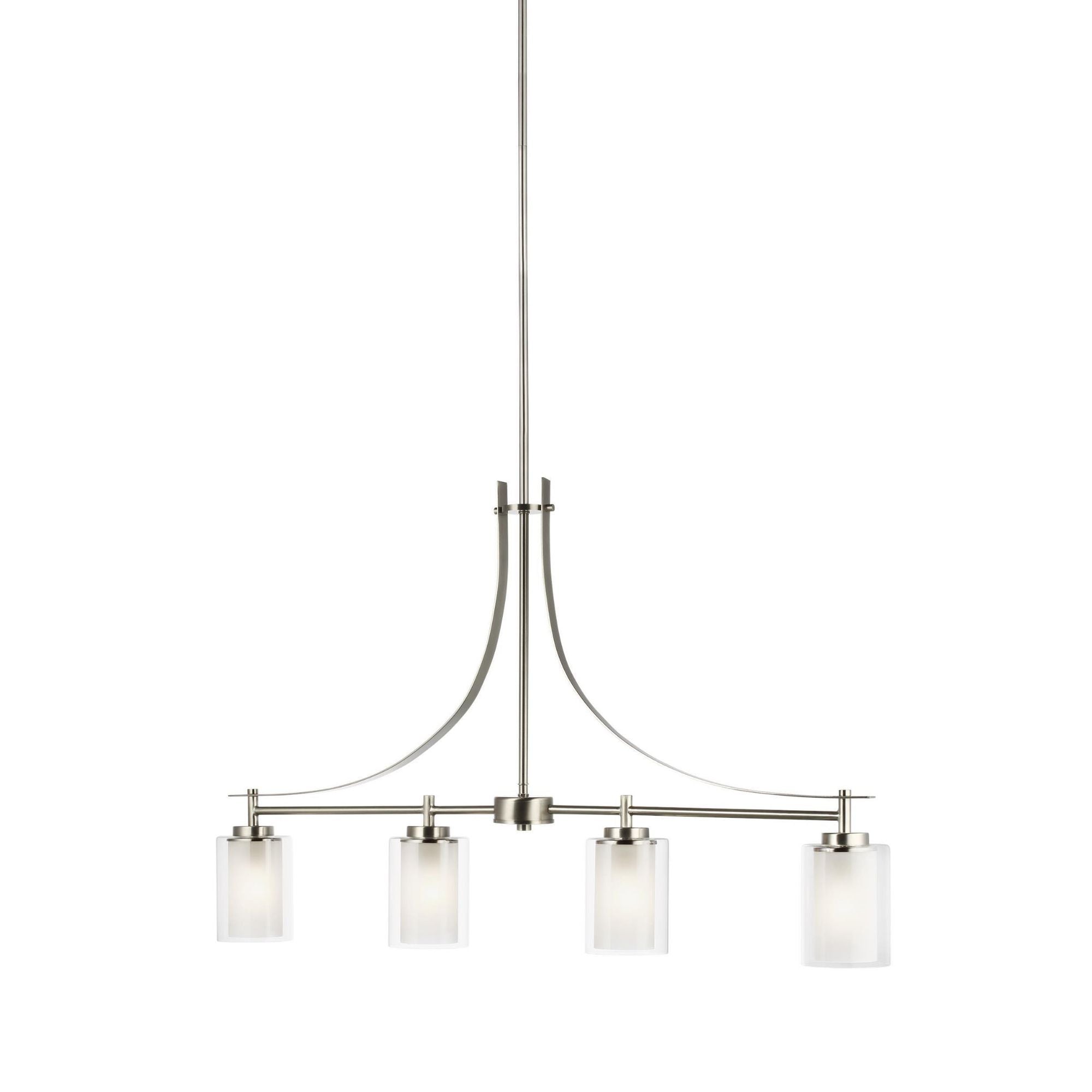 Elmwood Park Four Light Island Pendant LED Traditional Chandelier 4.375" Width 24.75" Height Steel Round Satin Etched Shade in Brushed Nickel