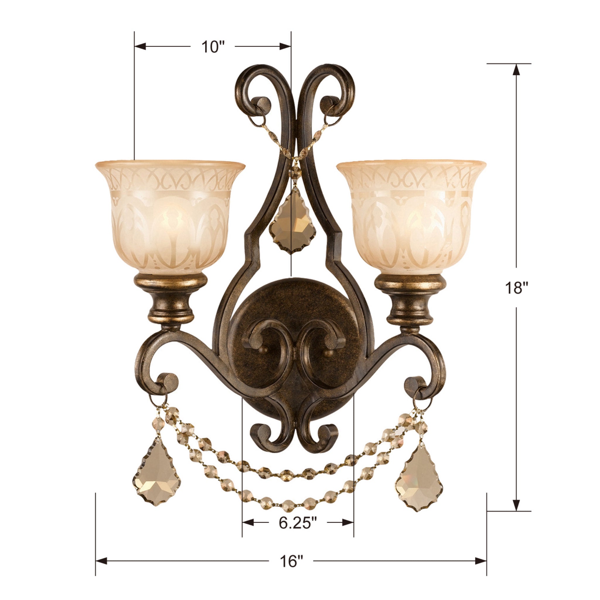Norwalk 16'' Golden Teak Hand Cut Crystal Bronze Umber Sconce Bronze 16"W x 18"H x 10"D