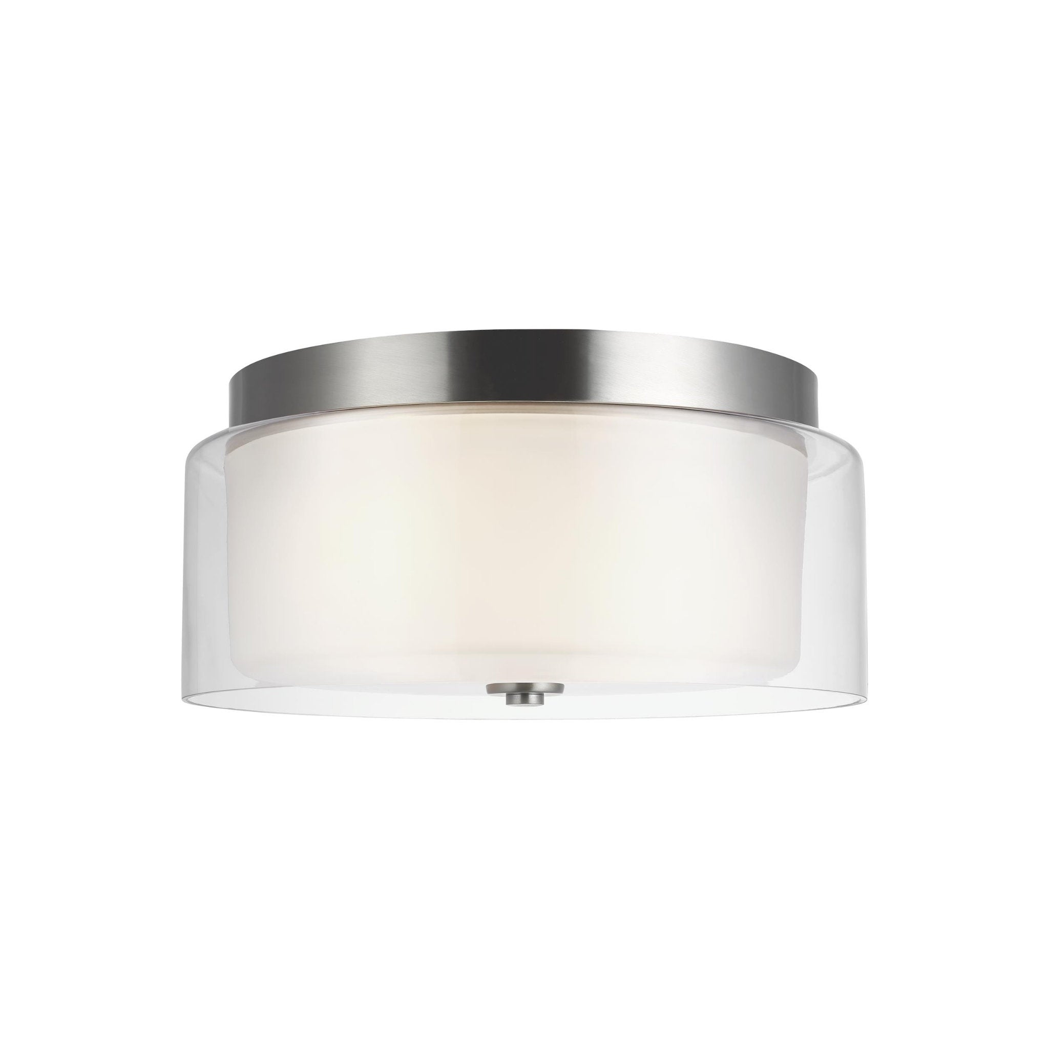 Elmwood Park Two Light Ceiling Flush Mount Traditional Fixture 6.125" Height Steel Round Satin Etched Shade in Brushed Nickel
