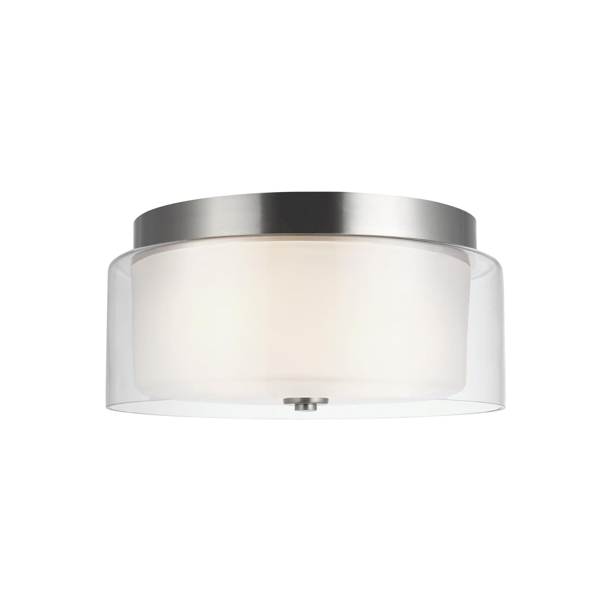 Elmwood Park Two Light Ceiling Flush Mount LED Traditional Fixture 6.125" Height Steel Round Satin Etched Shade in Brushed Nickel