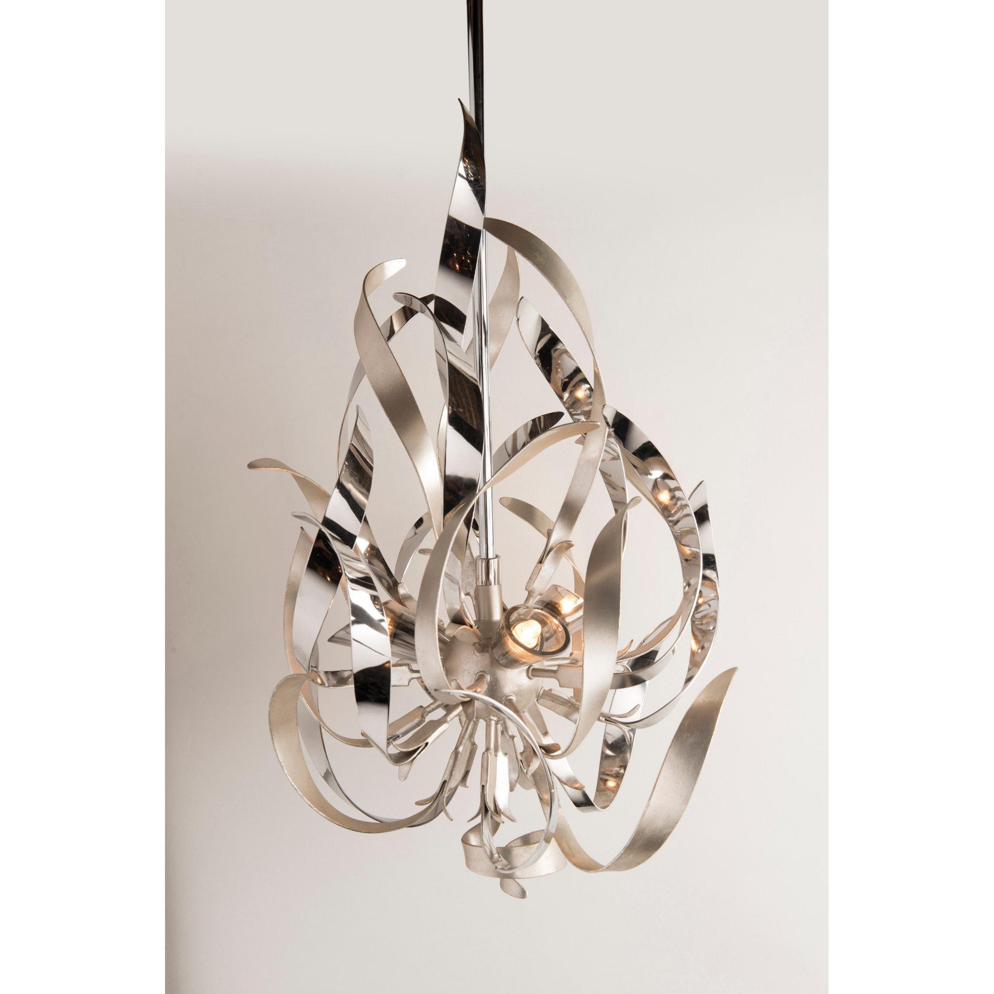 Graffiti 12 Light Chandelier in Silver Leaf Polished Stainless