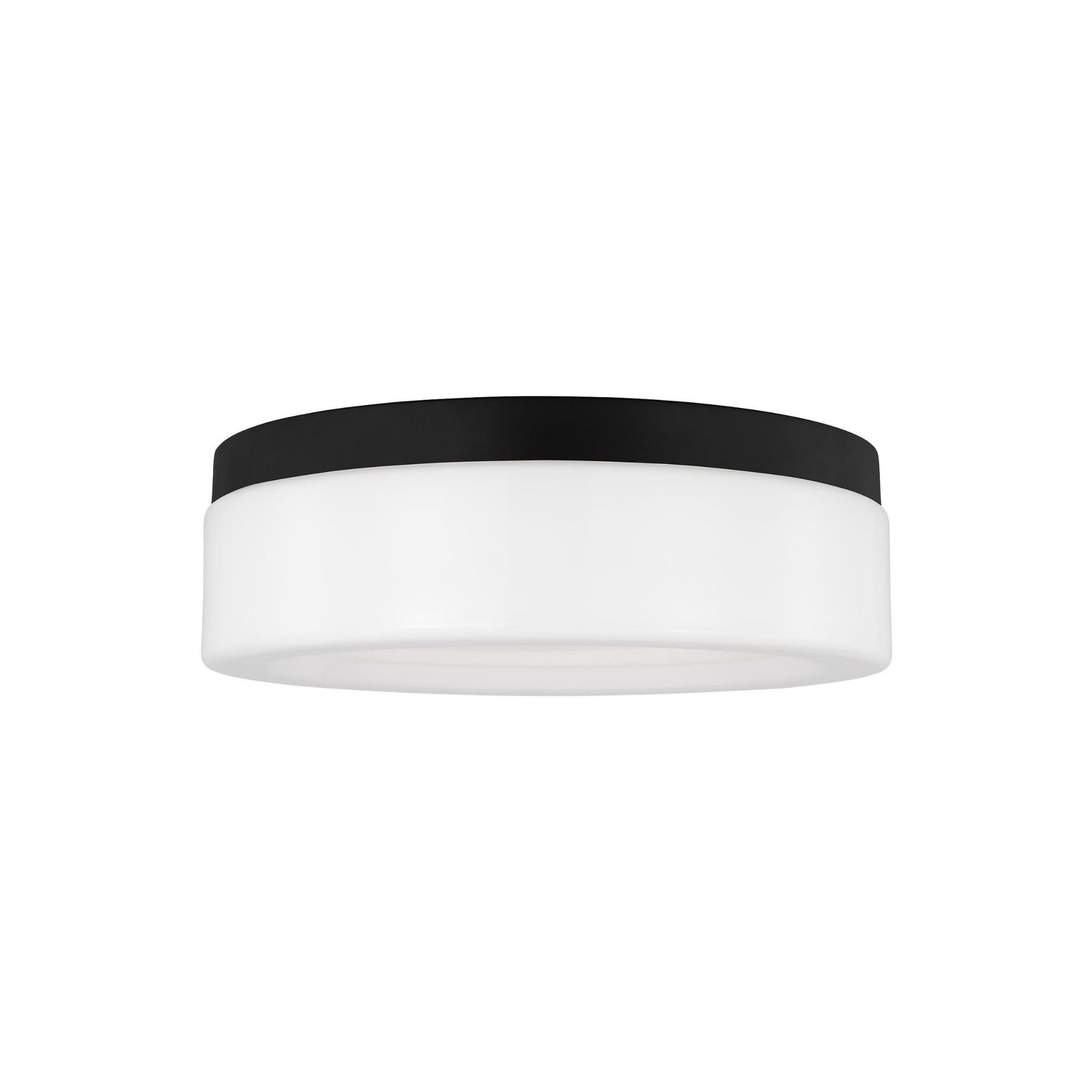 Rhett Medium Ceiling Flush Mount Modern Fixture 12" Width 3.75" Height Steel Round Etched / White Inside Shade in Midnight Black