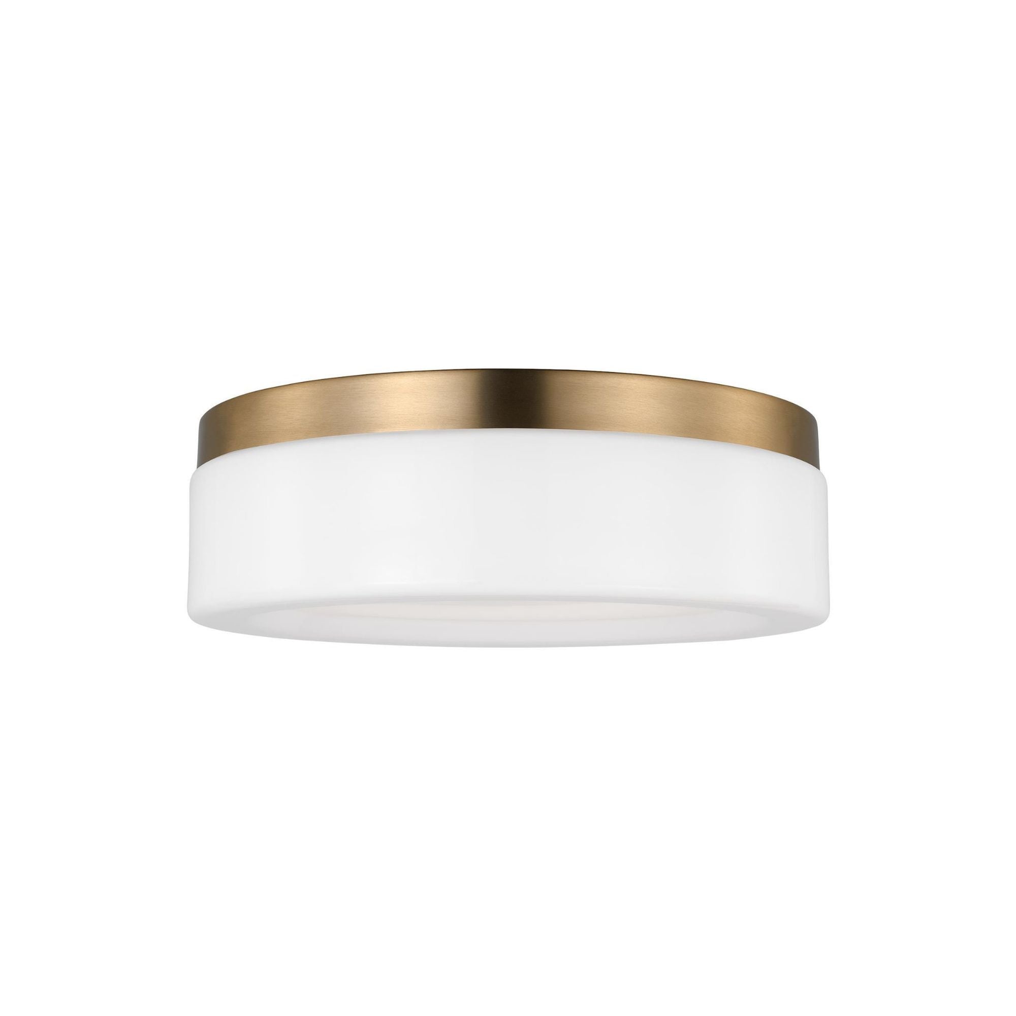 Rhett Medium Ceiling Flush Mount Modern Fixture 12" Width 3.75" Height Steel Round Etched / White Inside Shade in Satin Brass