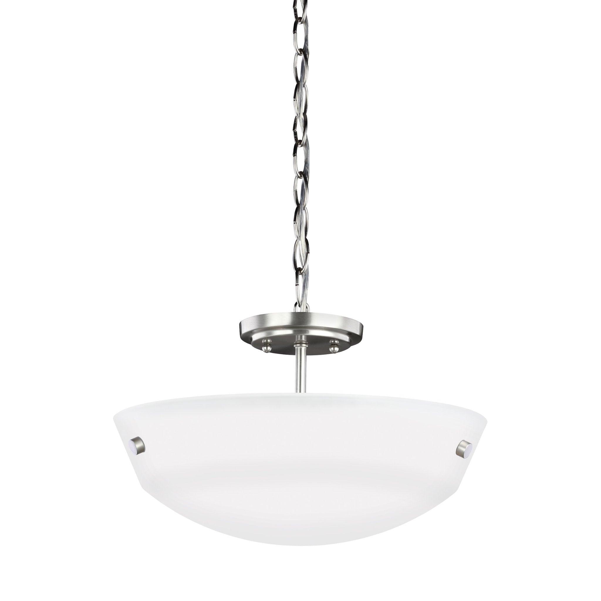 Kerrville Two Light Semi-Flush Convertible Pendant Transitional Ceiling Fixture 10.5" Height Steel Round Satin Etched Shade in Brushed Nickel