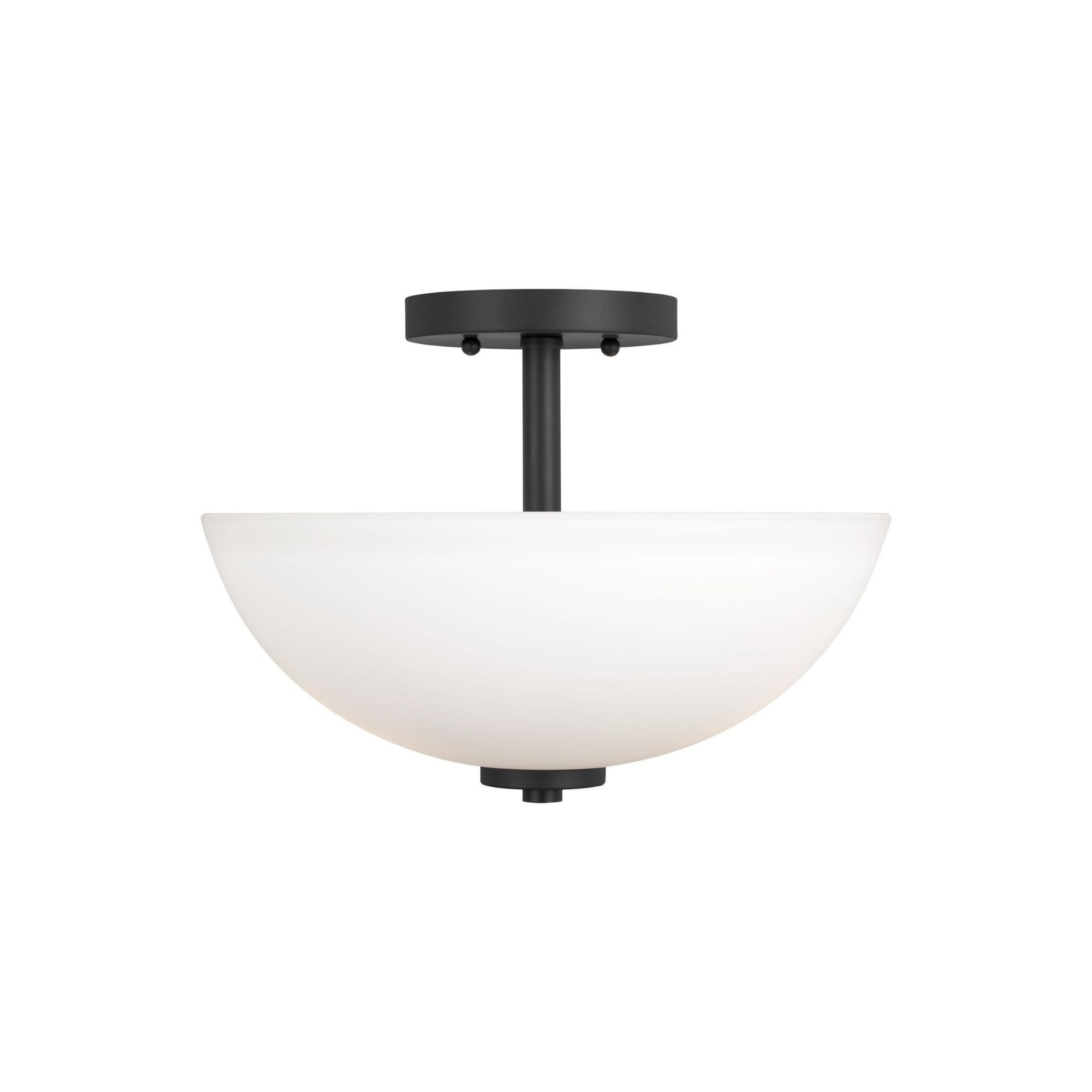Oslo Two Light Semi-Flush Convertible Pendant Contemporary Ceiling Fixture 11.25" Height Steel Round Etched / White Inside Shade in Midnight Black