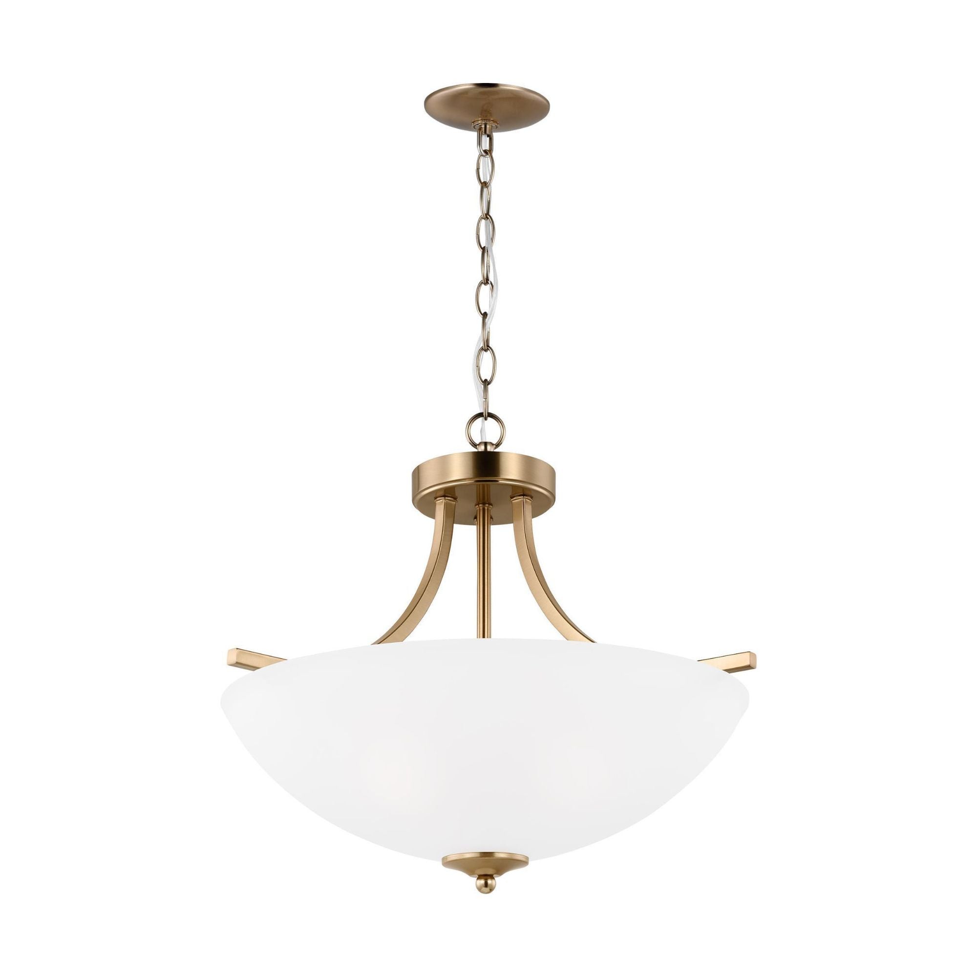 Geary Medium Three Light Semi-Flush Convertible Pendant Transitional Ceiling Fixture 16.375" Height Steel Round Satin Etched Shade in Brass