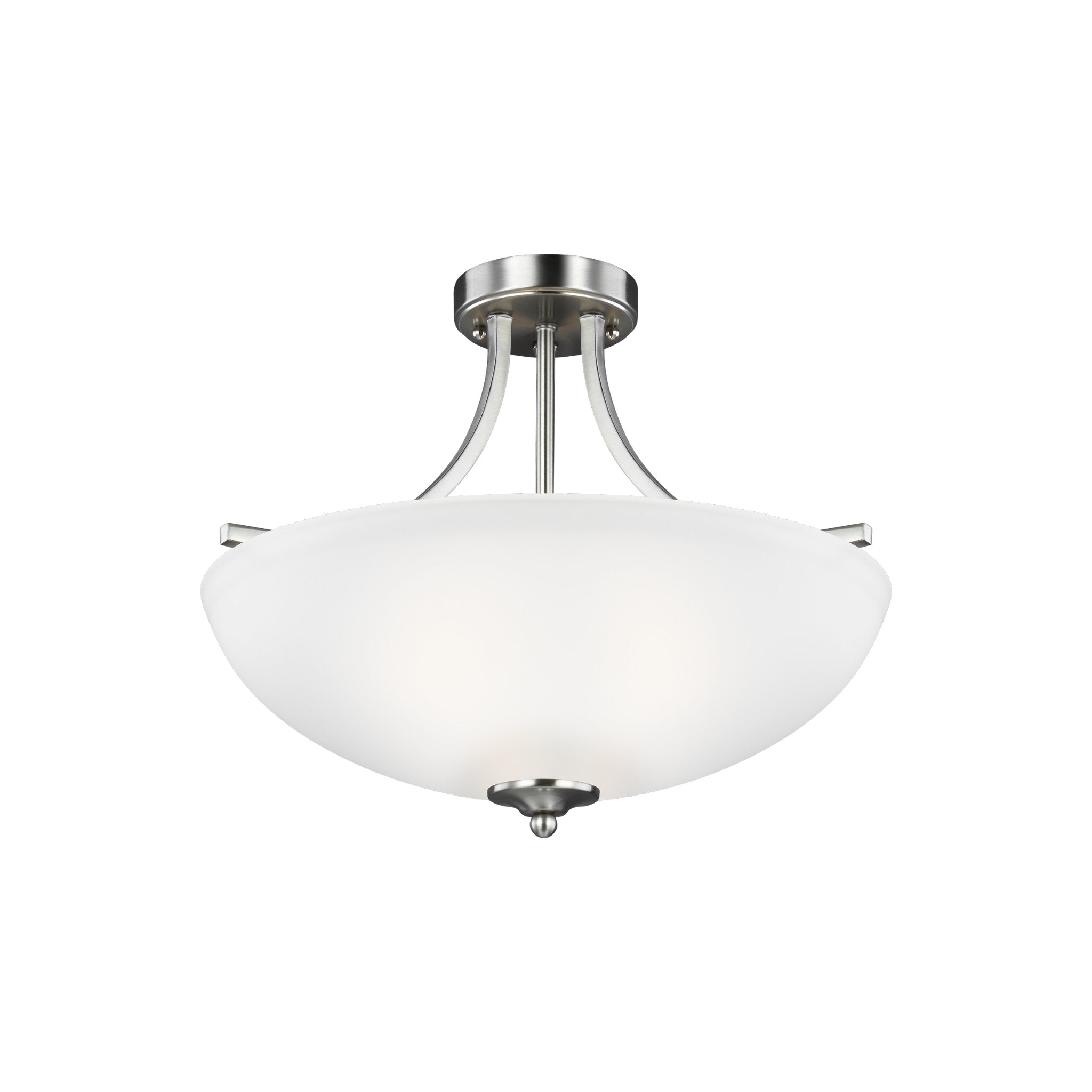 Geary Medium Three Light Semi-Flush Convertible Pendant Transitional Ceiling Fixture 16.375" Height Steel Round Satin Etched Shade in Brushed Nickel