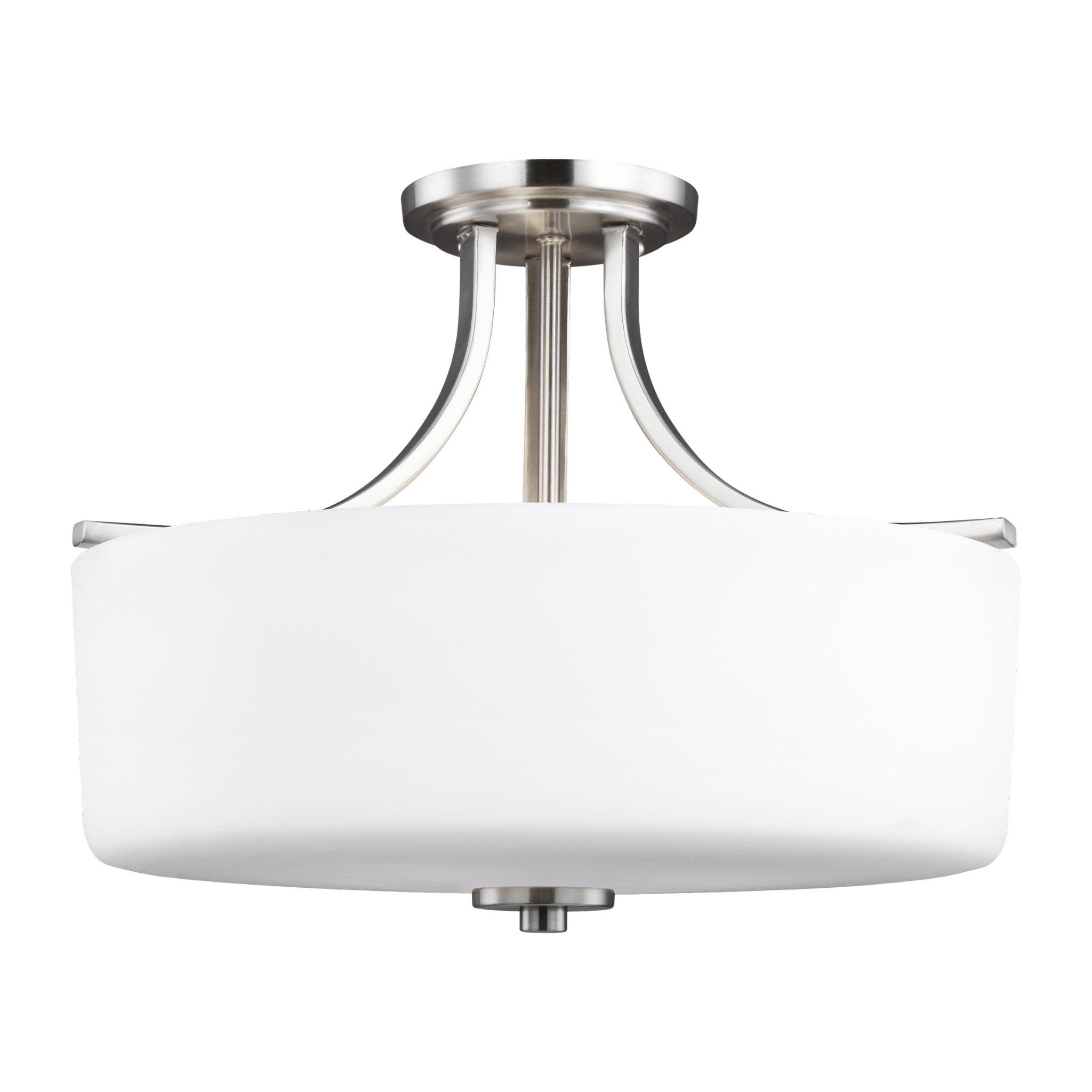Canfield Three Light Semi-Flush Mount Modern Ceiling Fixture 12.5" Height Steel Round Etched / White Inside Shade in Brushed Nickel