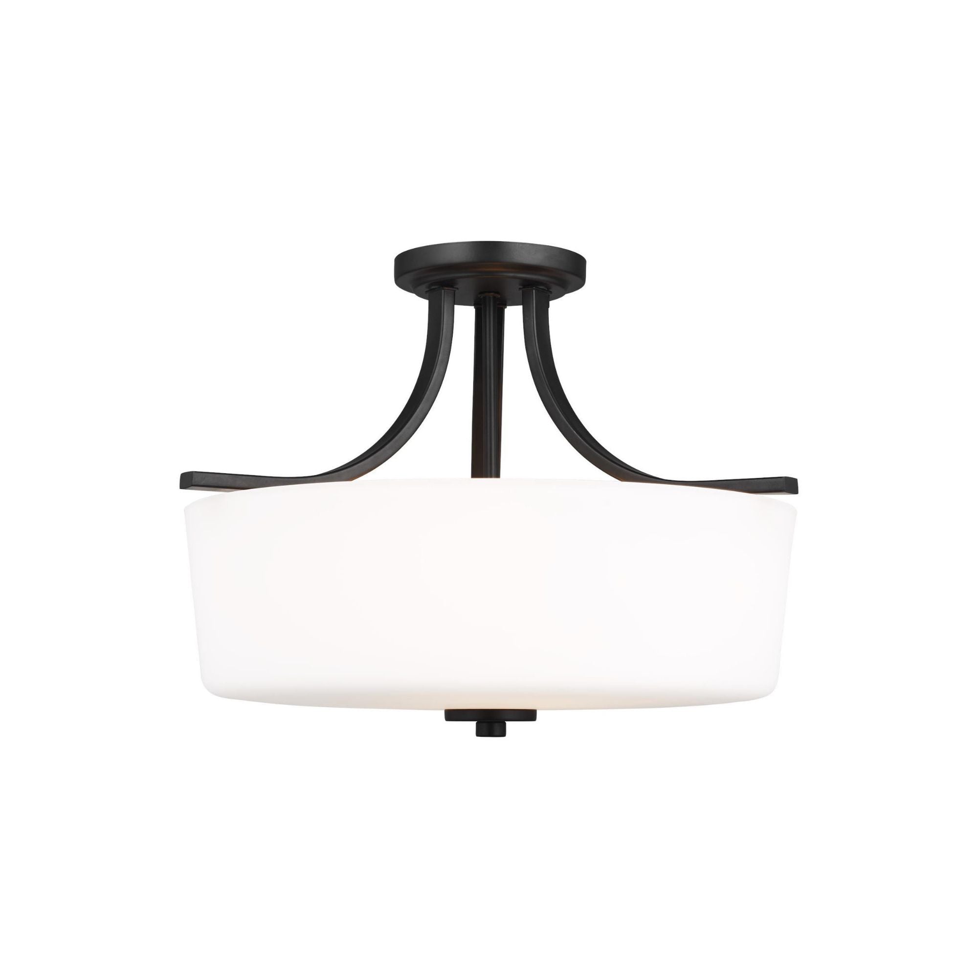 Kemal Three Light Semi-Flush Mount LED Transitional Ceiling Fixture 12.5" Height Steel Round Etched / White Inside Shade in Midnight Black