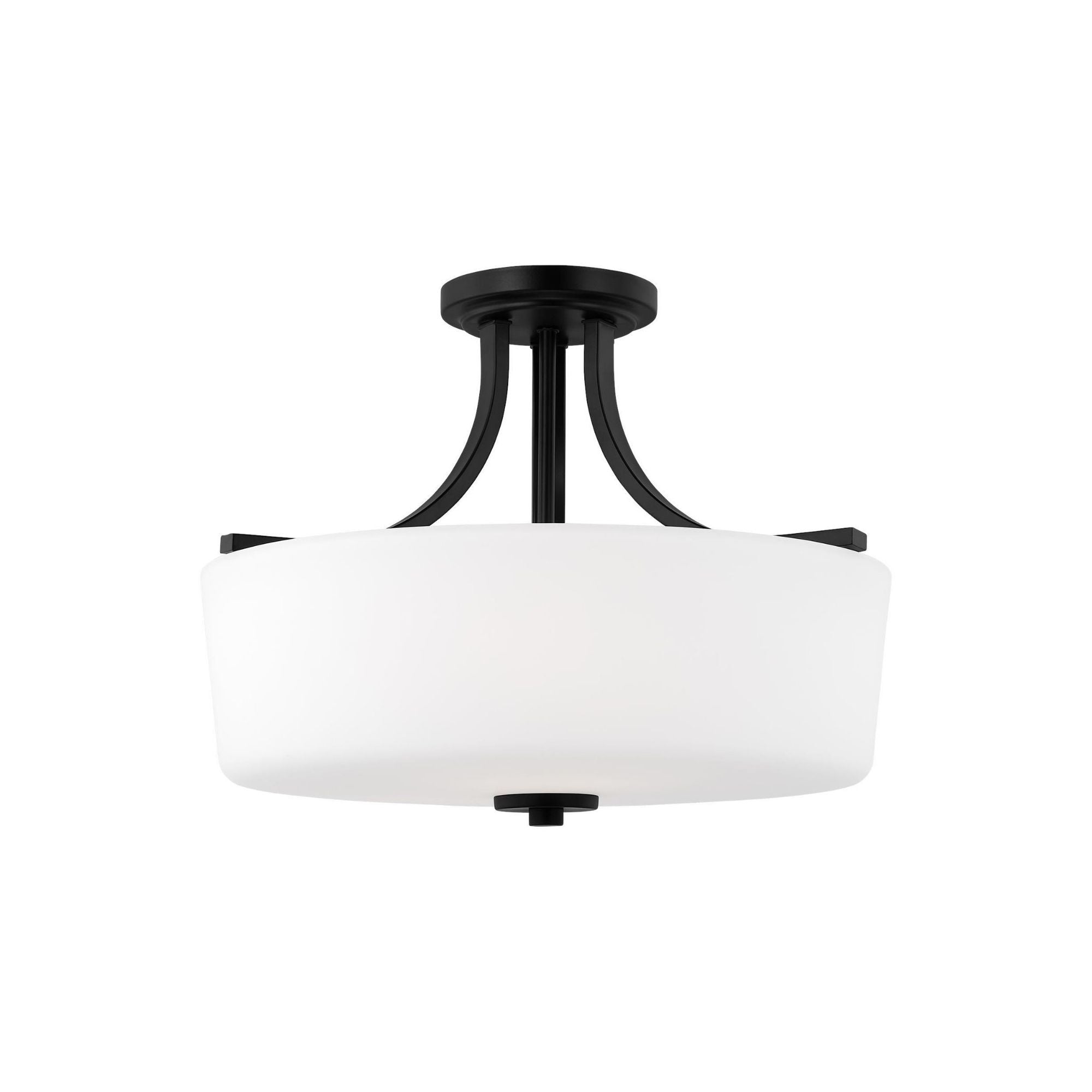 Kemal Three Light Semi-Flush Mount LED Transitional Ceiling Fixture 12.5" Height Steel Round Etched / White Inside Shade in Midnight Black