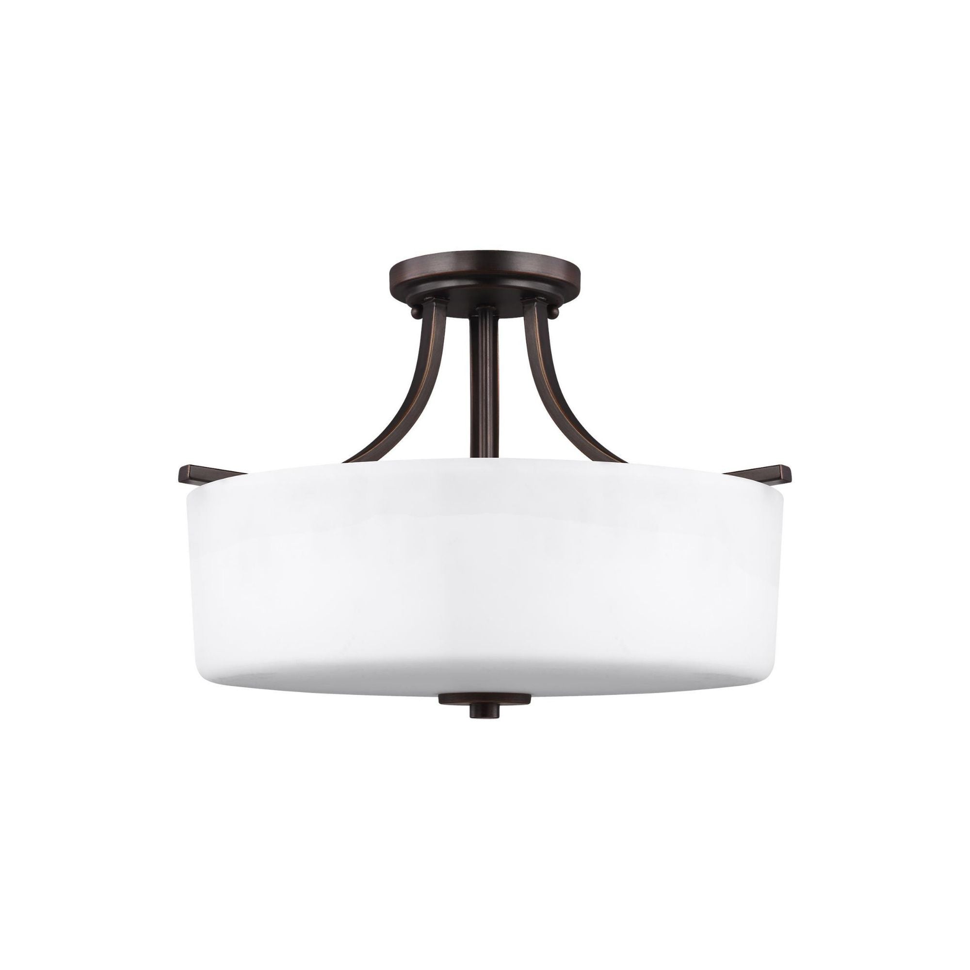Canfield Three Light Semi-Flush Mount LED Modern Ceiling Fixture 12.5" Height Steel Round Etched / White Inside Shade in Bronze