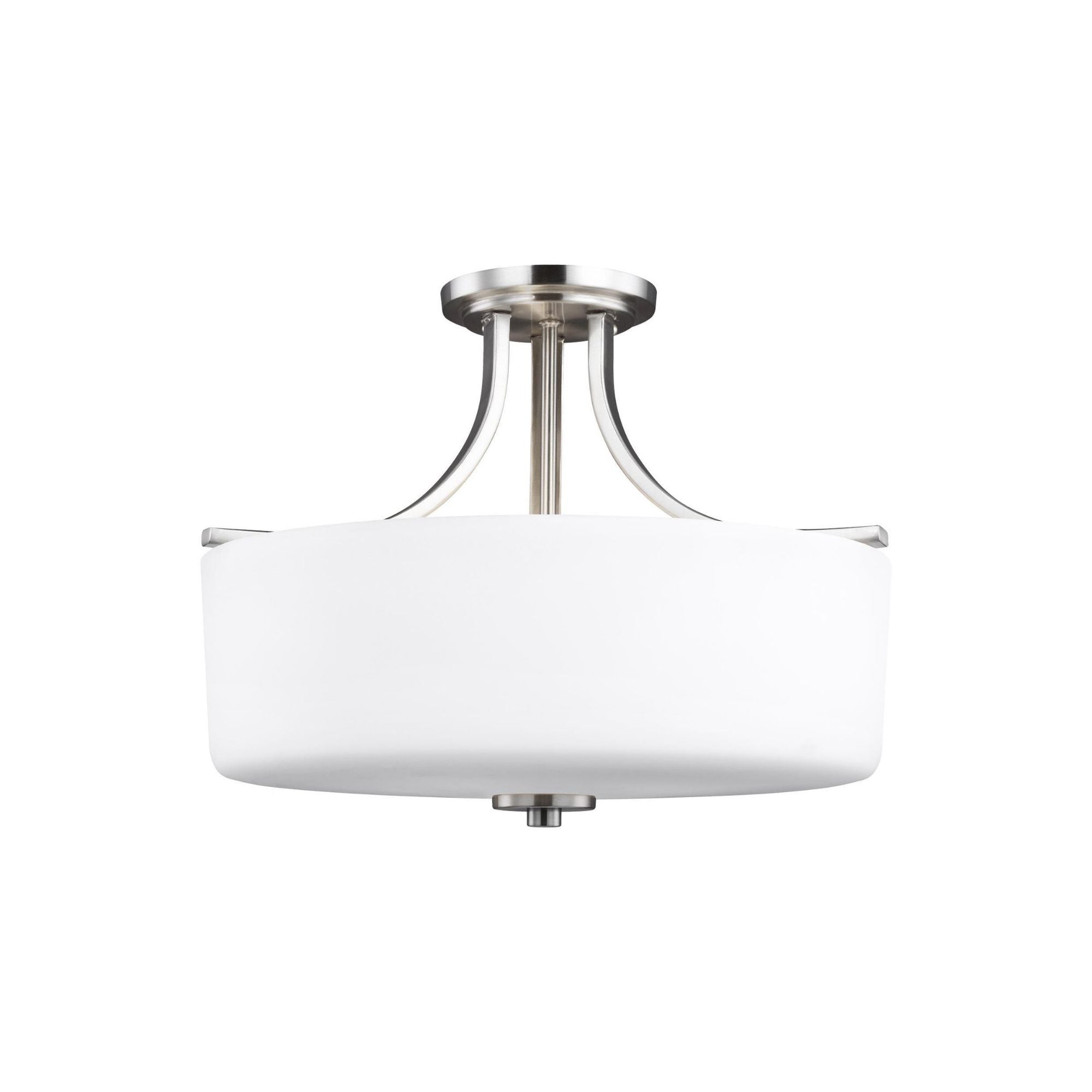 Canfield Three Light Semi-Flush Mount LED Modern Ceiling Fixture 12.5" Height Steel Round Etched / White Inside Shade in Brushed Nickel
