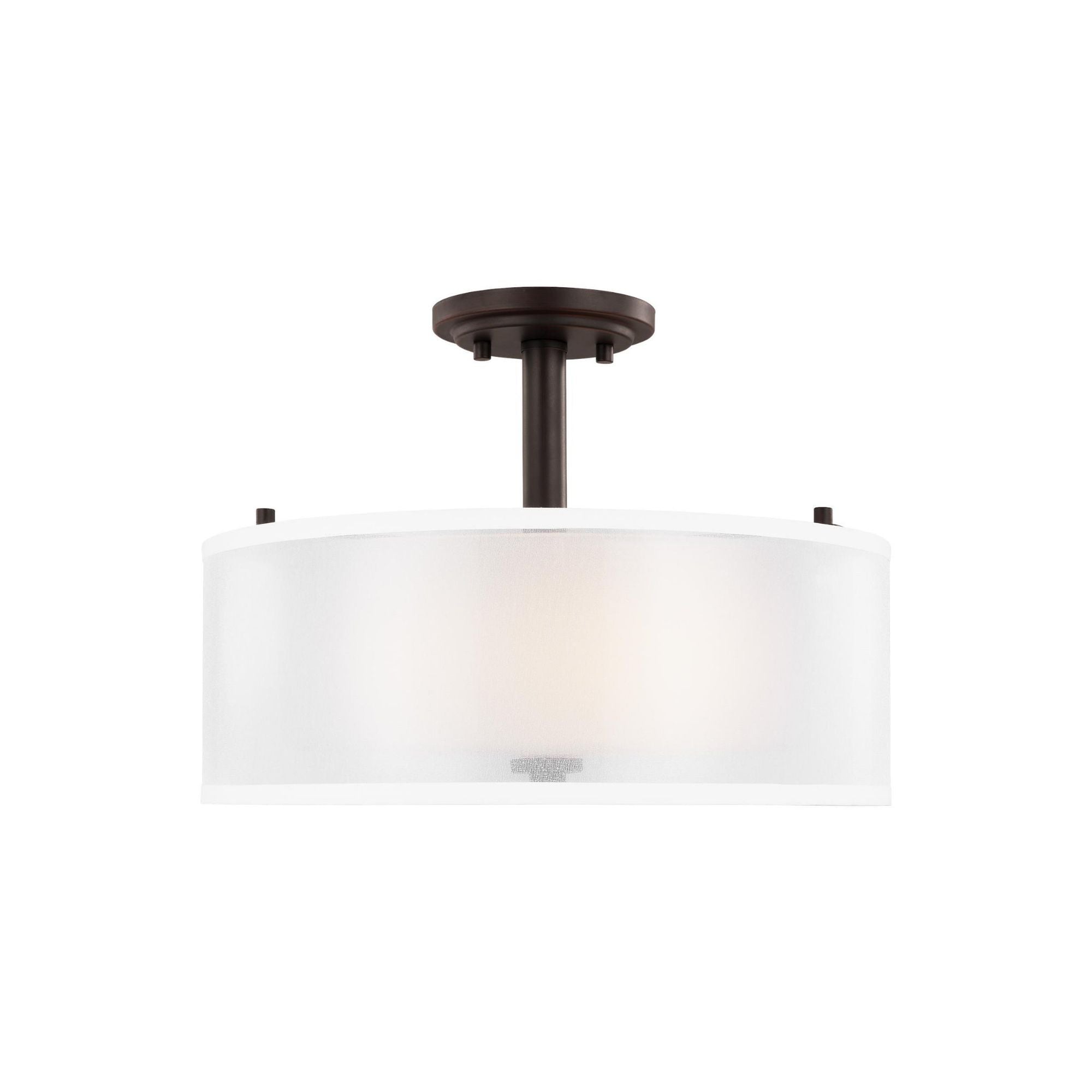Elmwood Park Two Light Semi-Flush Mount Traditional Ceiling Fixture 11" Height Steel Round Satin Etched Shade in Bronze