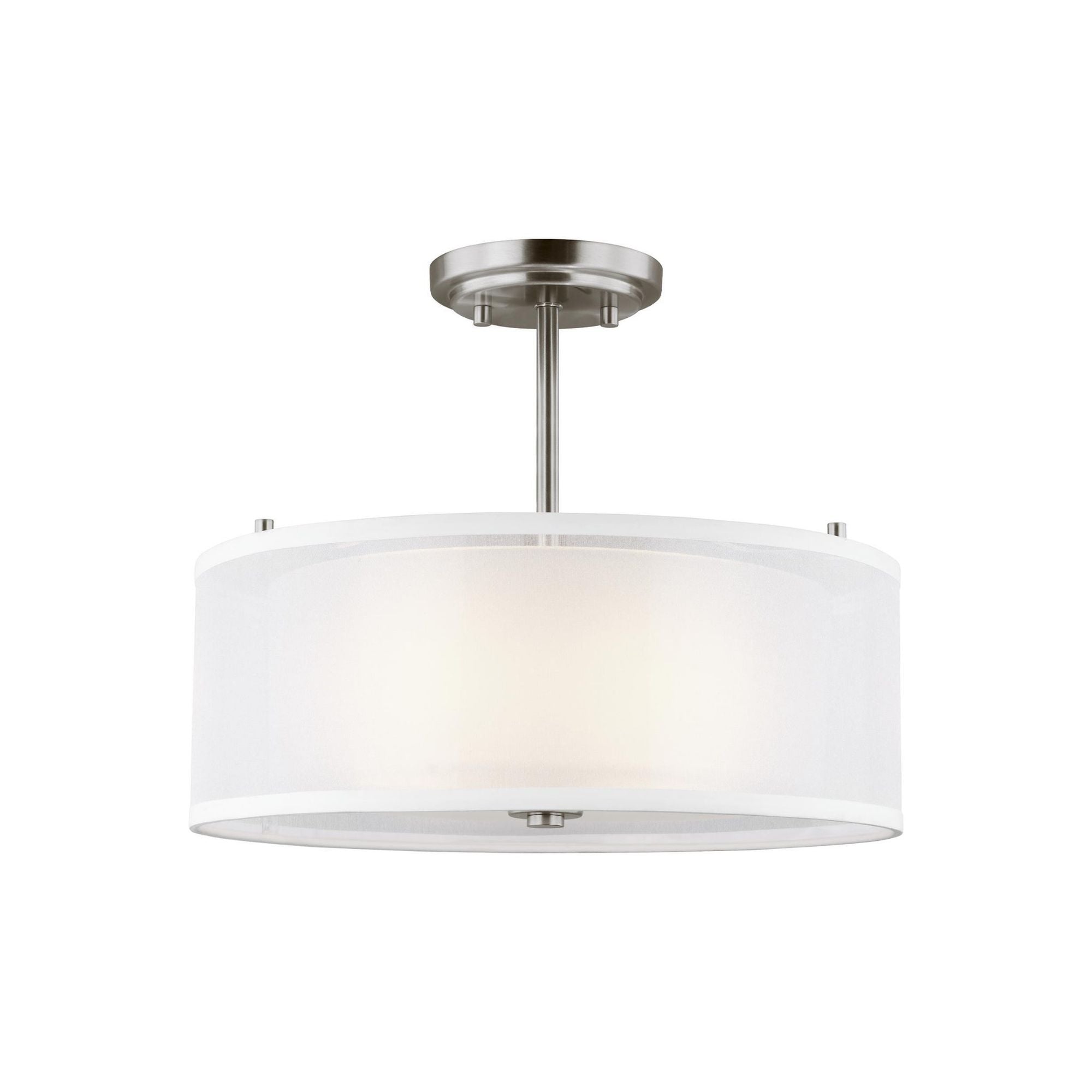 Elmwood Park Two Light Semi-Flush Mount LED Traditional Ceiling Fixture 11" Height Steel Round Satin Etched Shade in Brushed Nickel