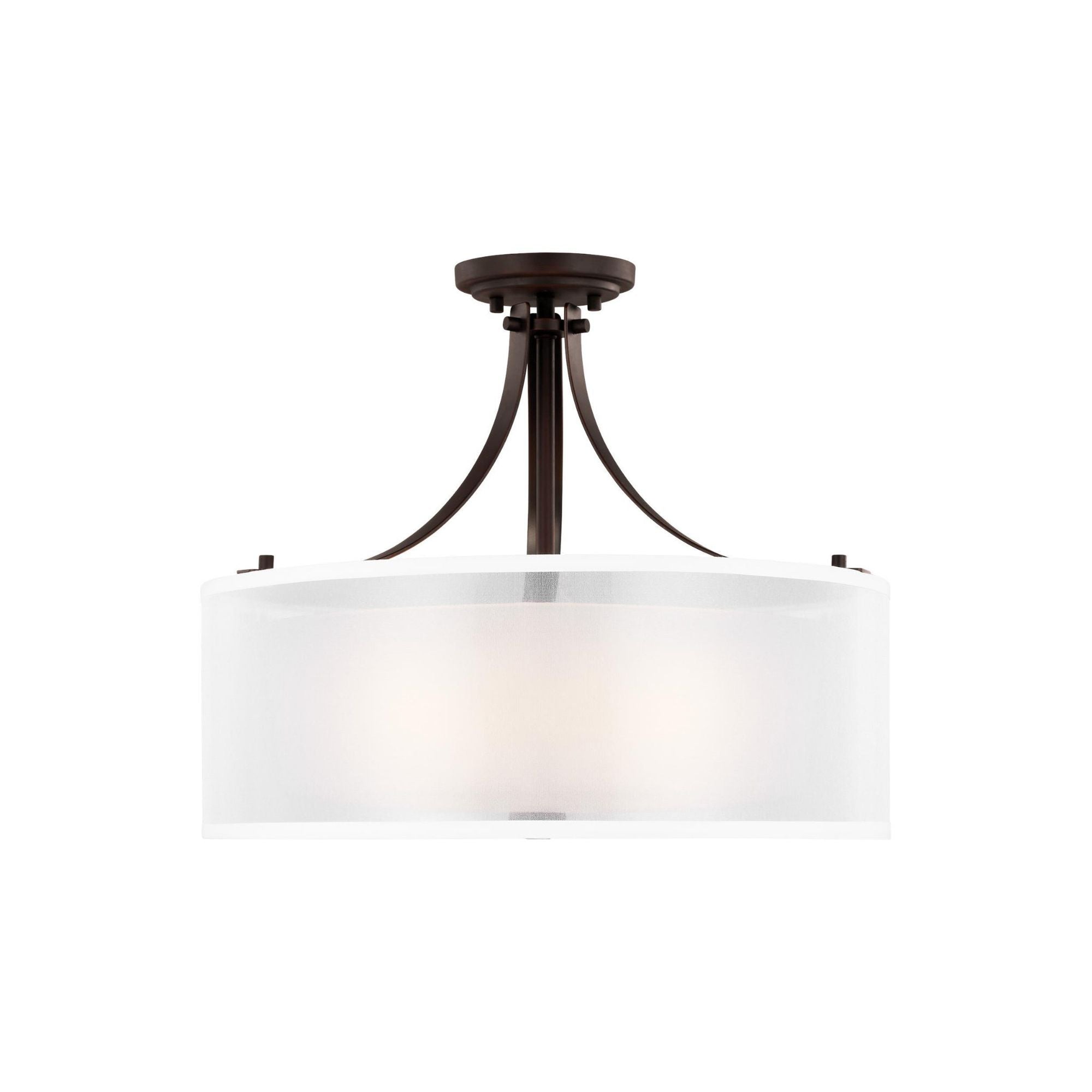 Elmwood Park Three Light Semi-Flush Mount Traditional Ceiling Fixture 15.75" Height Steel Round Satin Etched Shade in Bronze