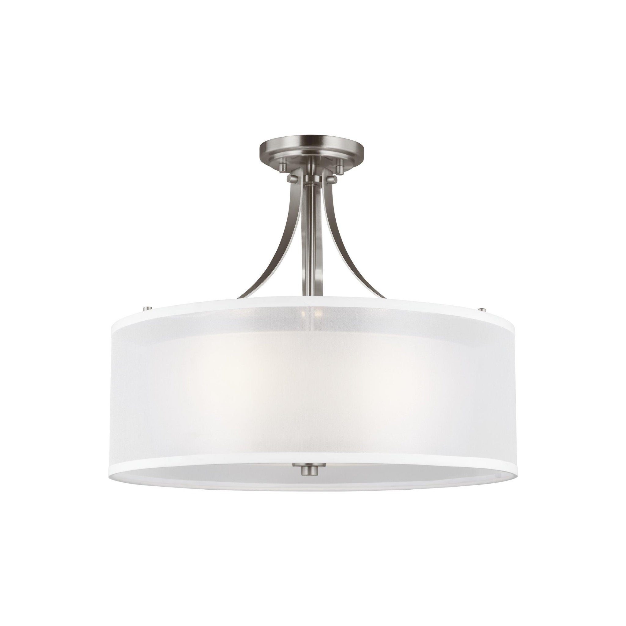 Elmwood Park Three Light Semi-Flush Mount Traditional Ceiling Fixture 15.75" Height Steel Round Satin Etched Shade in Brushed Nickel