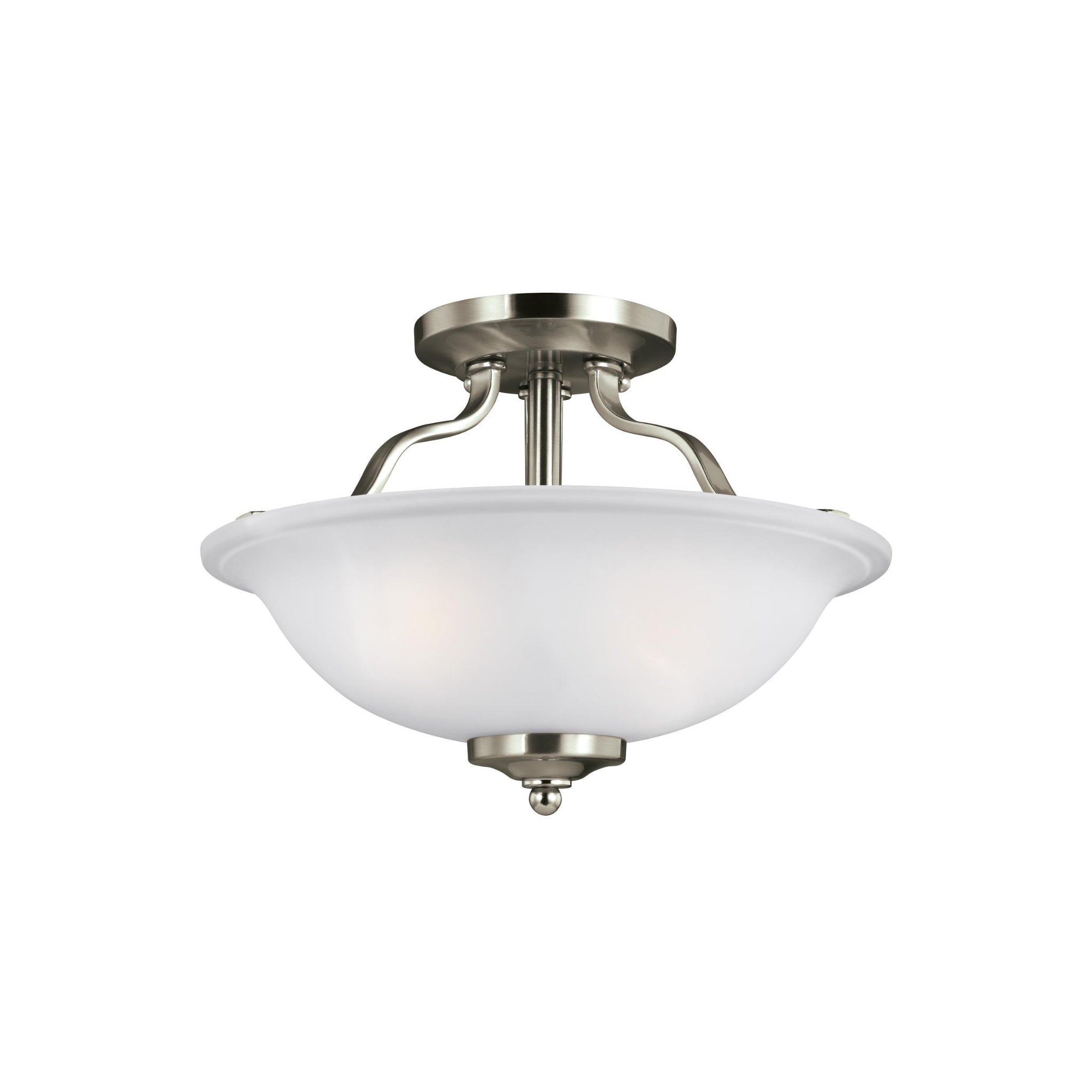 Emmons Two Light Semi-Flush LED Traditional Ceiling Fixture 8.875" Height Steel Round Satin Etched Shade in Brushed Nickel