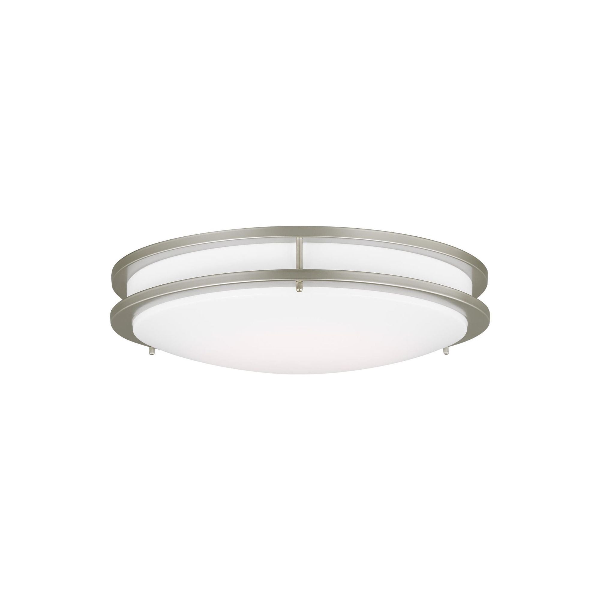 Mahone Large LED Ceiling Flush Mount Modern Fixture 4.25" Height Steel Round White Shade in Painted Brushed Nickel
