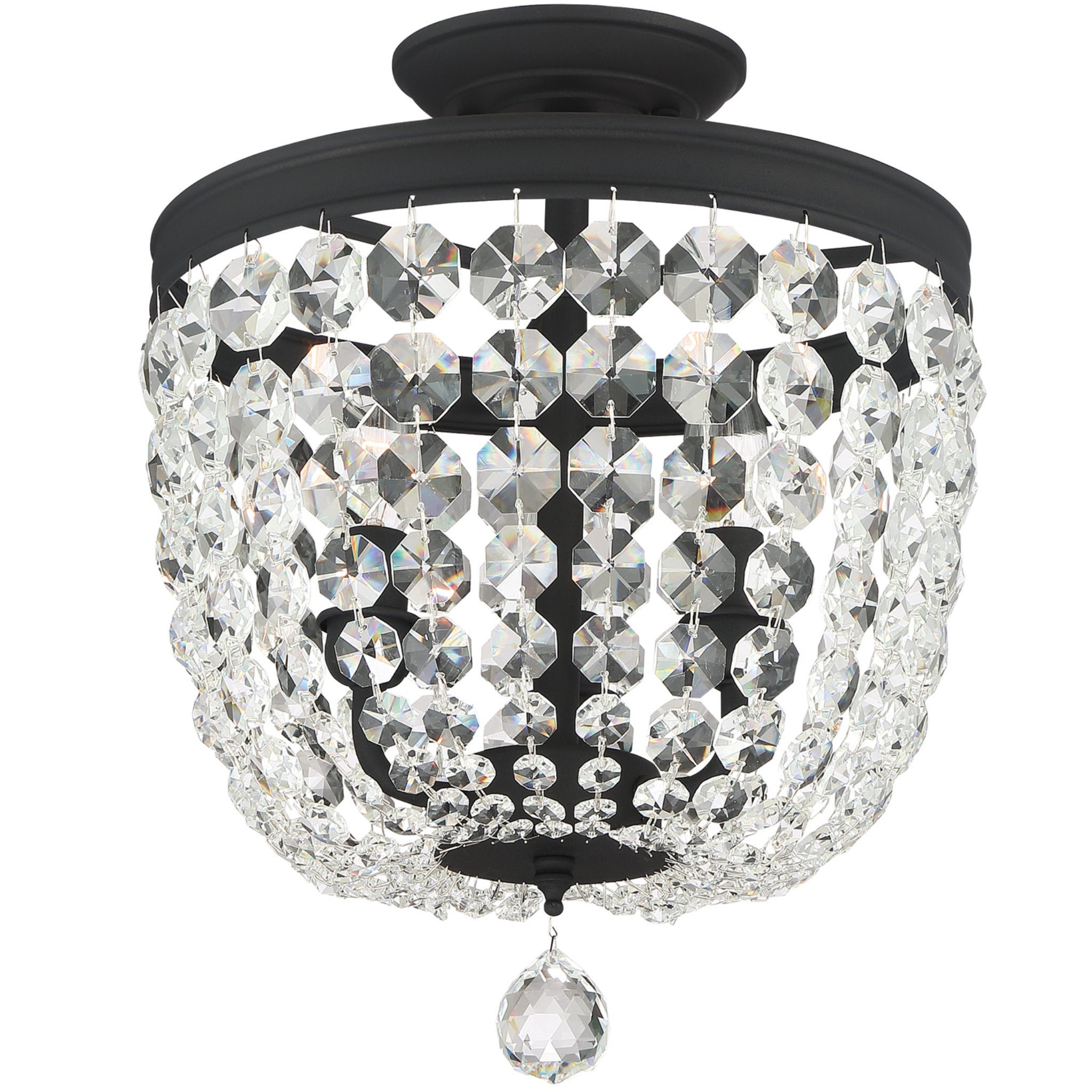Archer 11.5'' Hand Cut Crystal Black Forged Semi Flush Mount Black 11.5"W x 14.5"H x 11.5"D