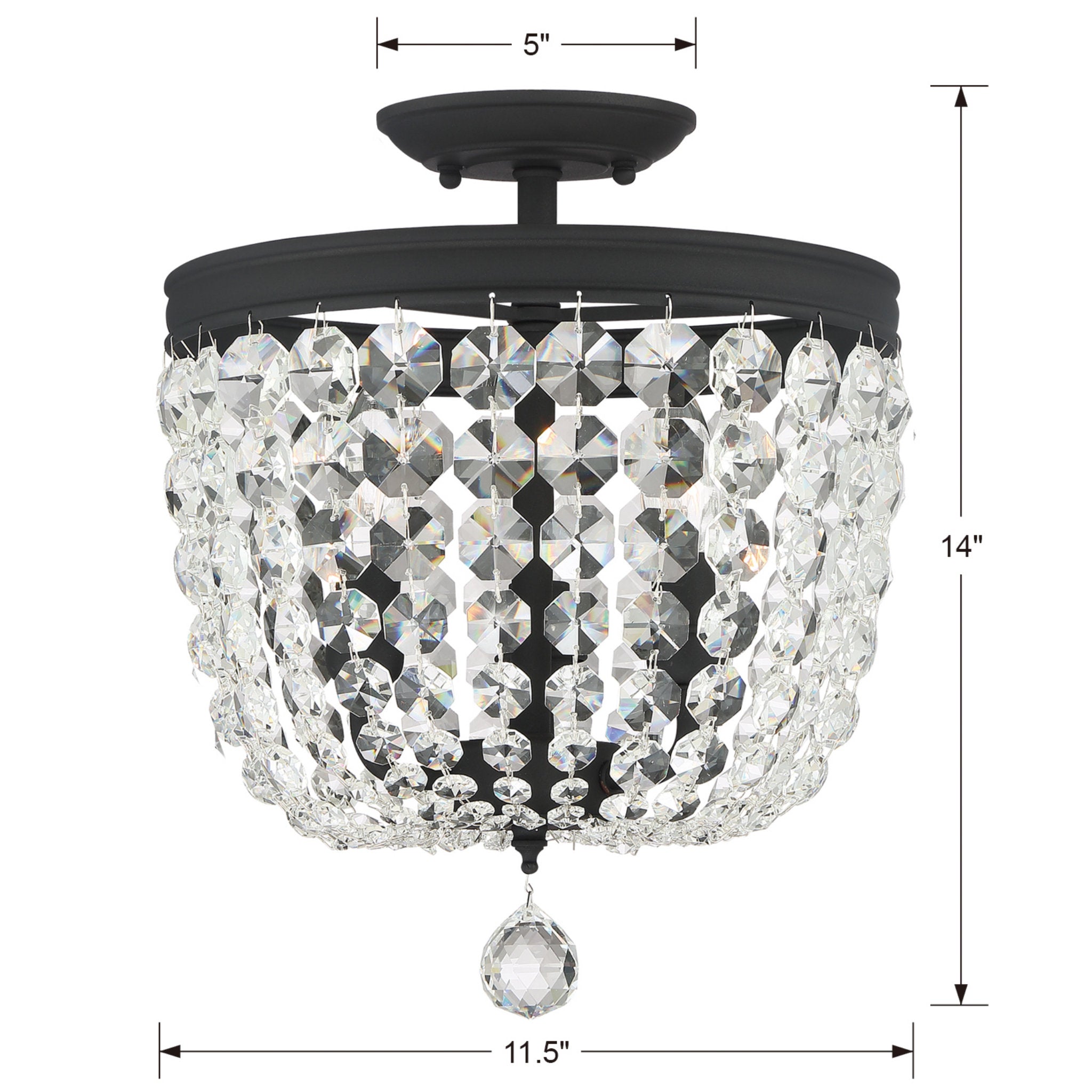 Archer 11.5'' Hand Cut Crystal Black Forged Semi Flush Mount Black 11.5"W x 14.5"H x 11.5"D