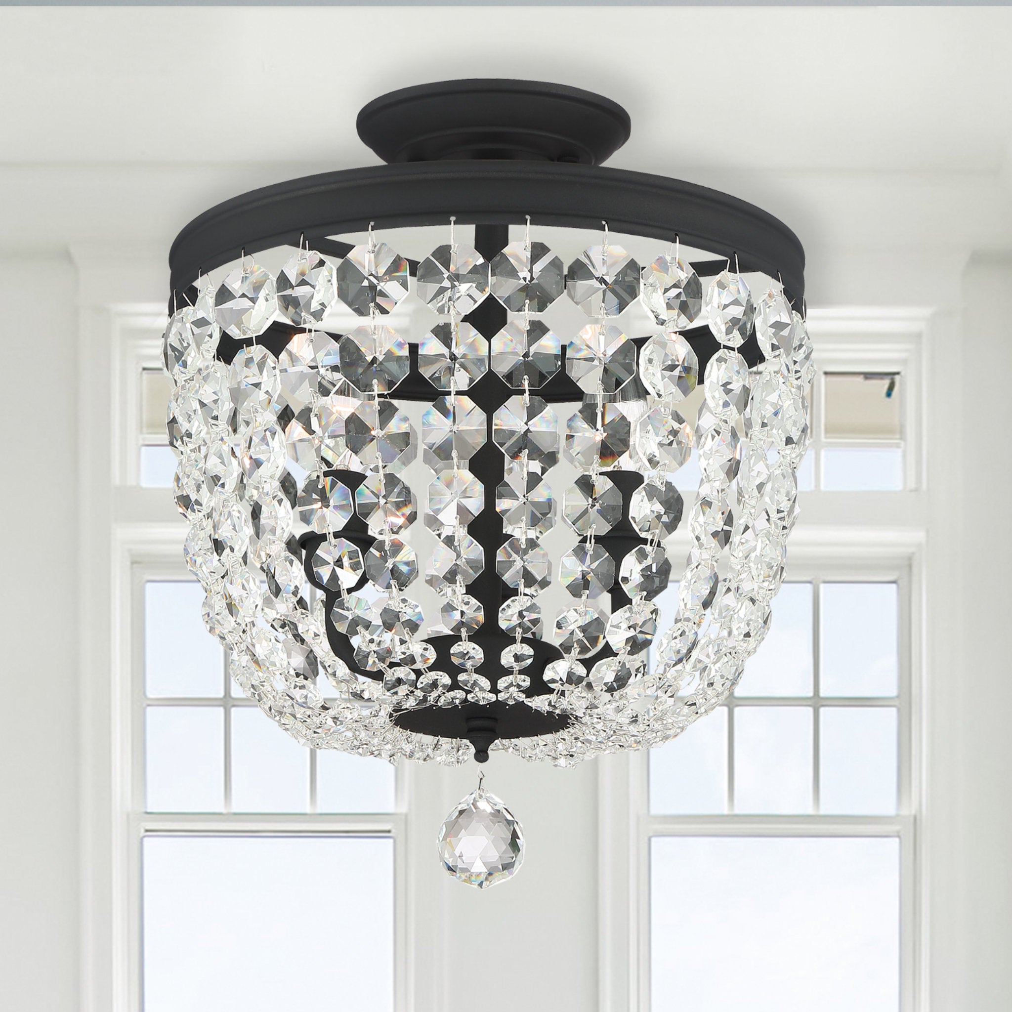 Archer 11.5'' Hand Cut Crystal Black Forged Semi Flush Mount Black 11.5"W x 14.5"H x 11.5"D
