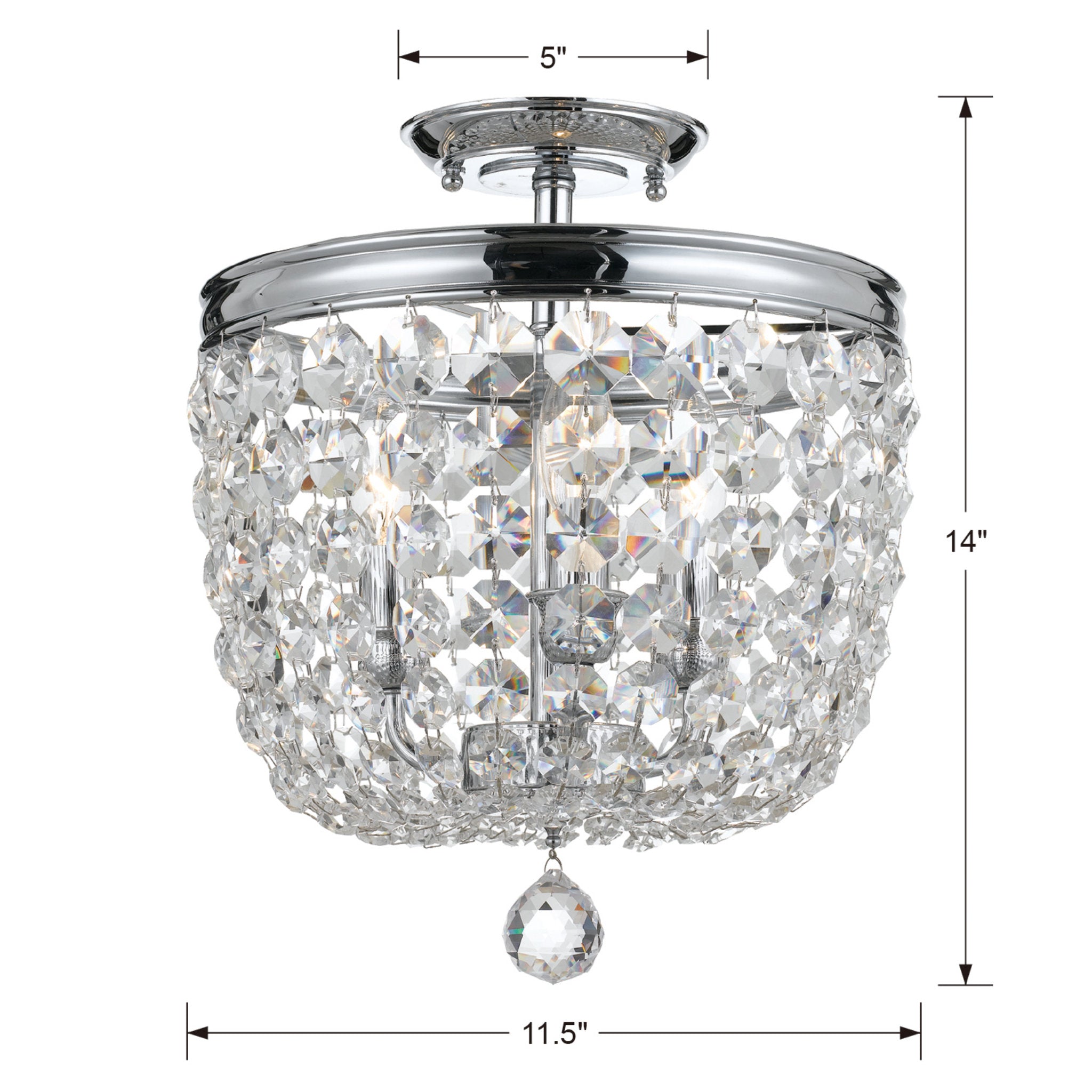 Archer 11.5'' Hand Cut Crystal Polished Chrome Semi Flush Mount Silver 11.5"W x 14.5"H x 11.5"D