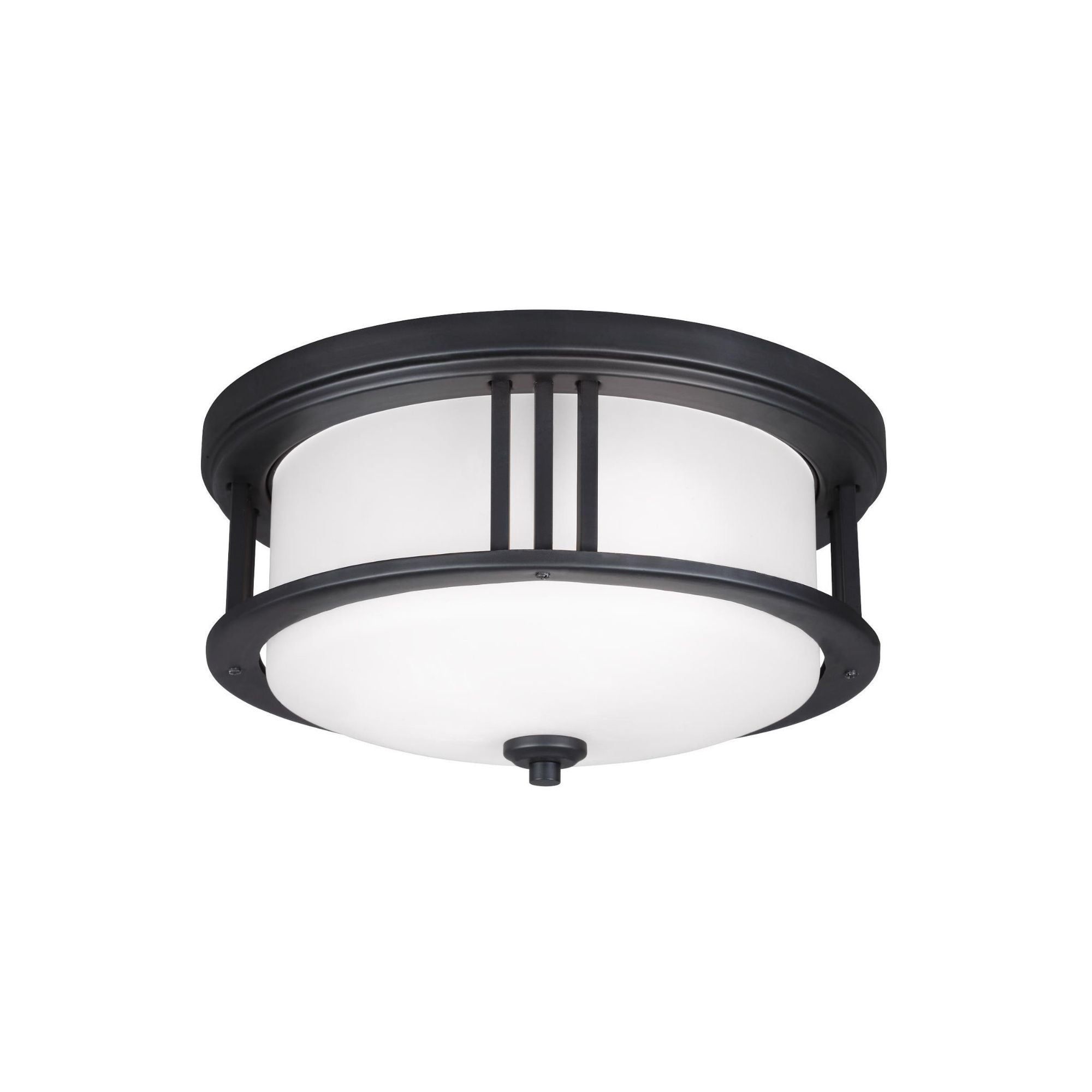 Crowell Two Light Outdoor Ceiling Flush Mount LED Contemporary Fixture 7" Height Aluminum Round Satin Etched Shade in Black