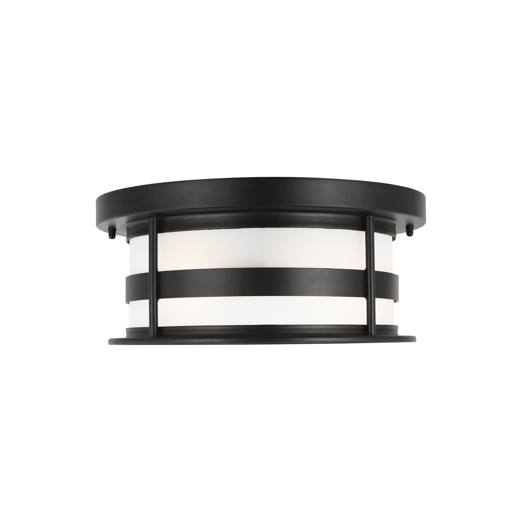 Wilburn Two Light Outdoor Flush Mount LED Transitional Fixture 5.5" Height Aluminum Round Satin Etched Shade in Black