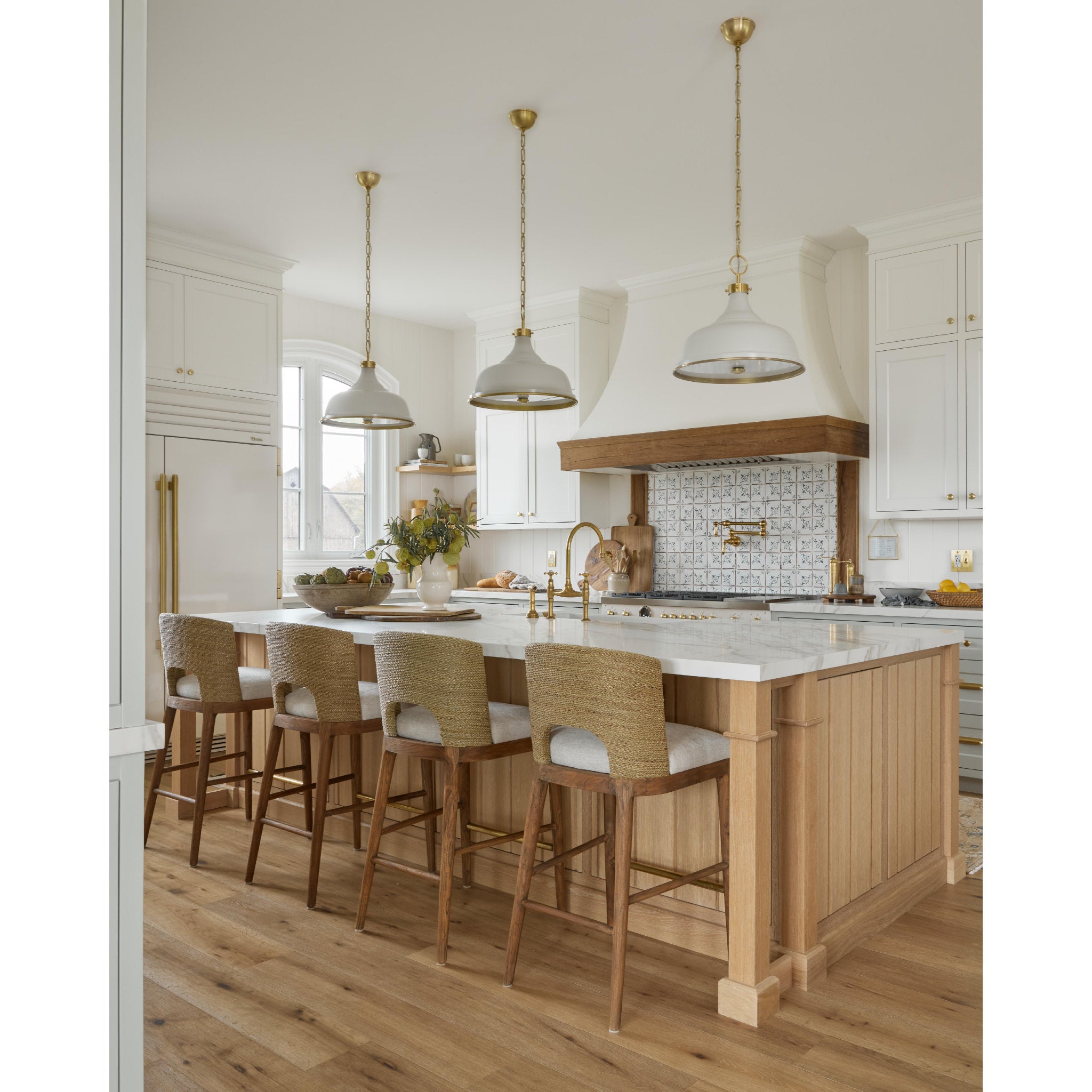 Painted No.1 3-Light Pendant in  Aged Brass/Off White by  Mark D. Sikes 18L x 18W x 16H